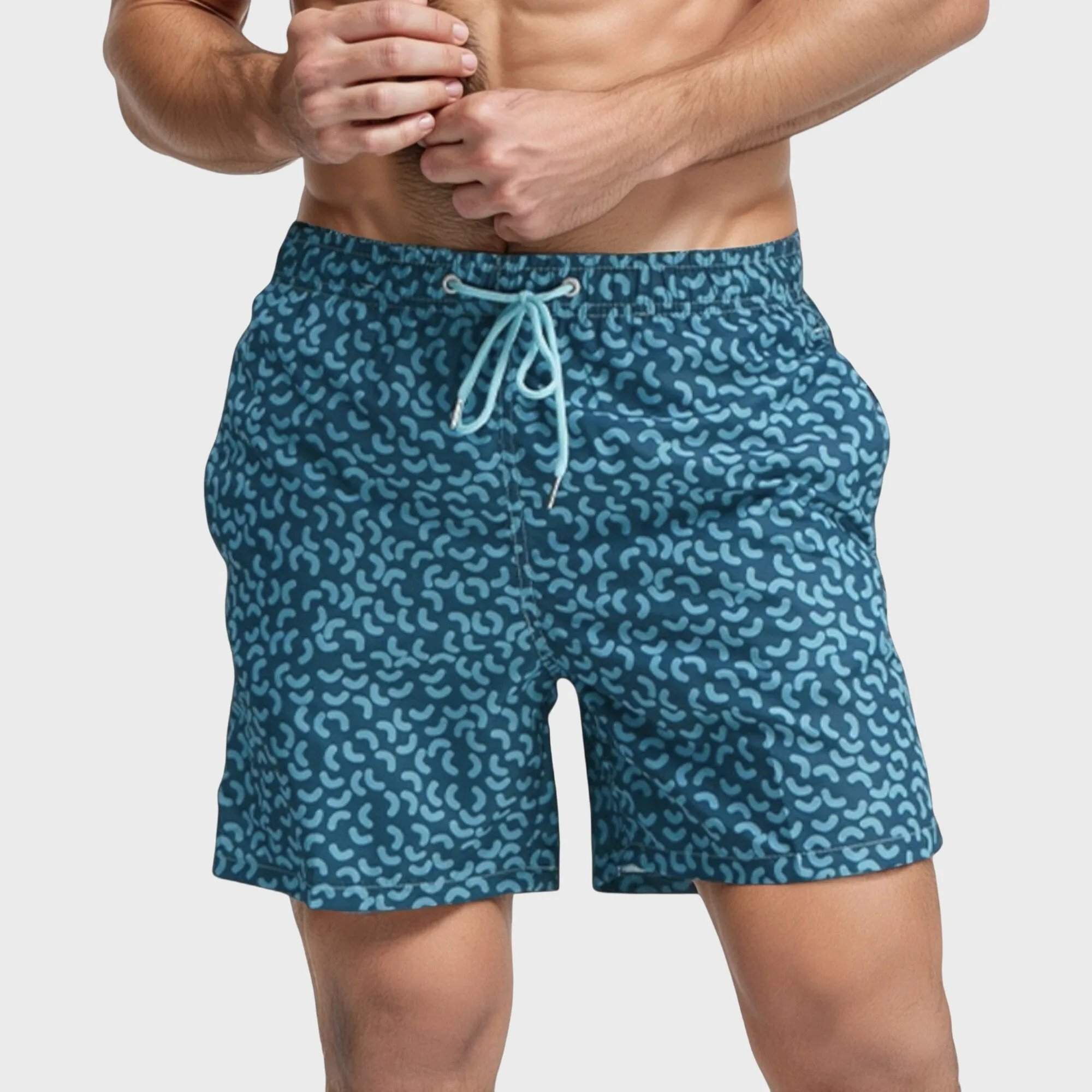 Anna-Kaci Swim Men's Blue Abstract Print Swim Trunks with Quick-Dry Fabric and Adjustable Drawstring Waist for Summer Wear sold by Anna-Kaci