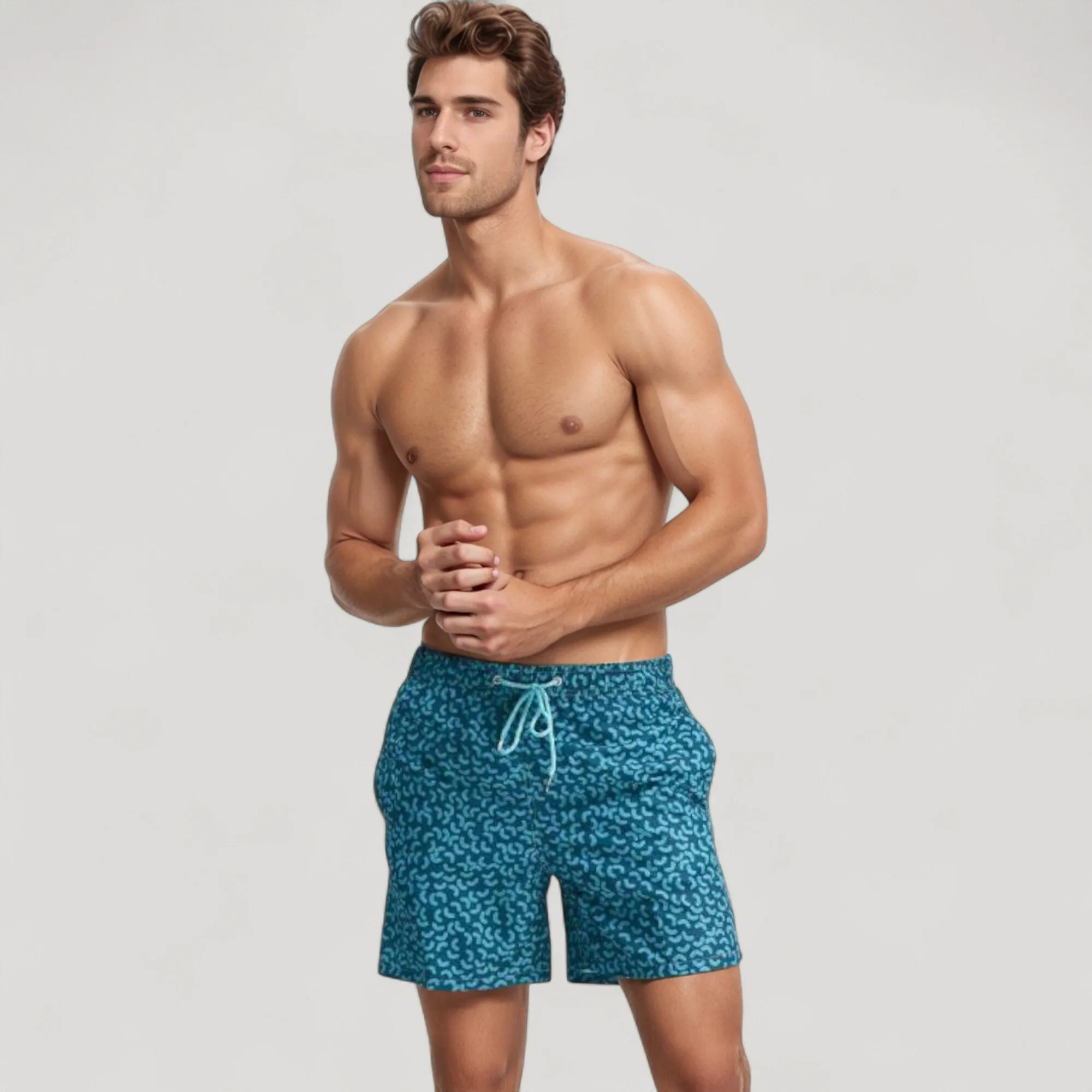 Anna-Kaci Swim Men's Blue Abstract Print Swim Trunks with Quick-Dry Fabric and Adjustable Drawstring Waist for Summer Wear sold by Anna-Kaci product image thumbnail 2