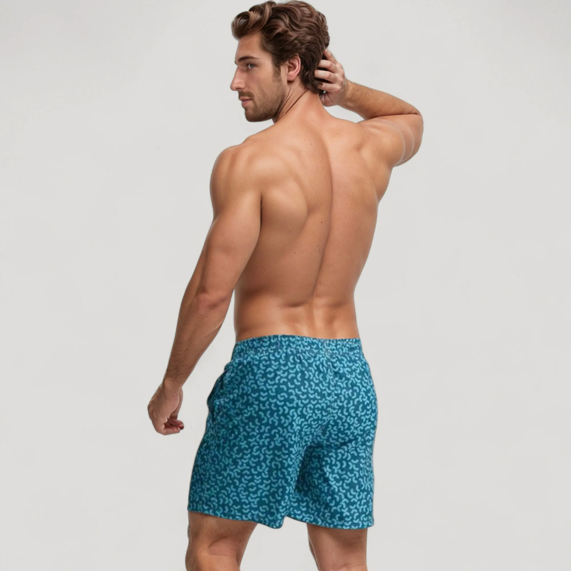 Anna-Kaci Swim Men's Blue Abstract Print Swim Trunks with Quick-Dry Fabric and Adjustable Drawstring Waist for Summer Wear sold by Anna-Kaci product image thumbnail 5