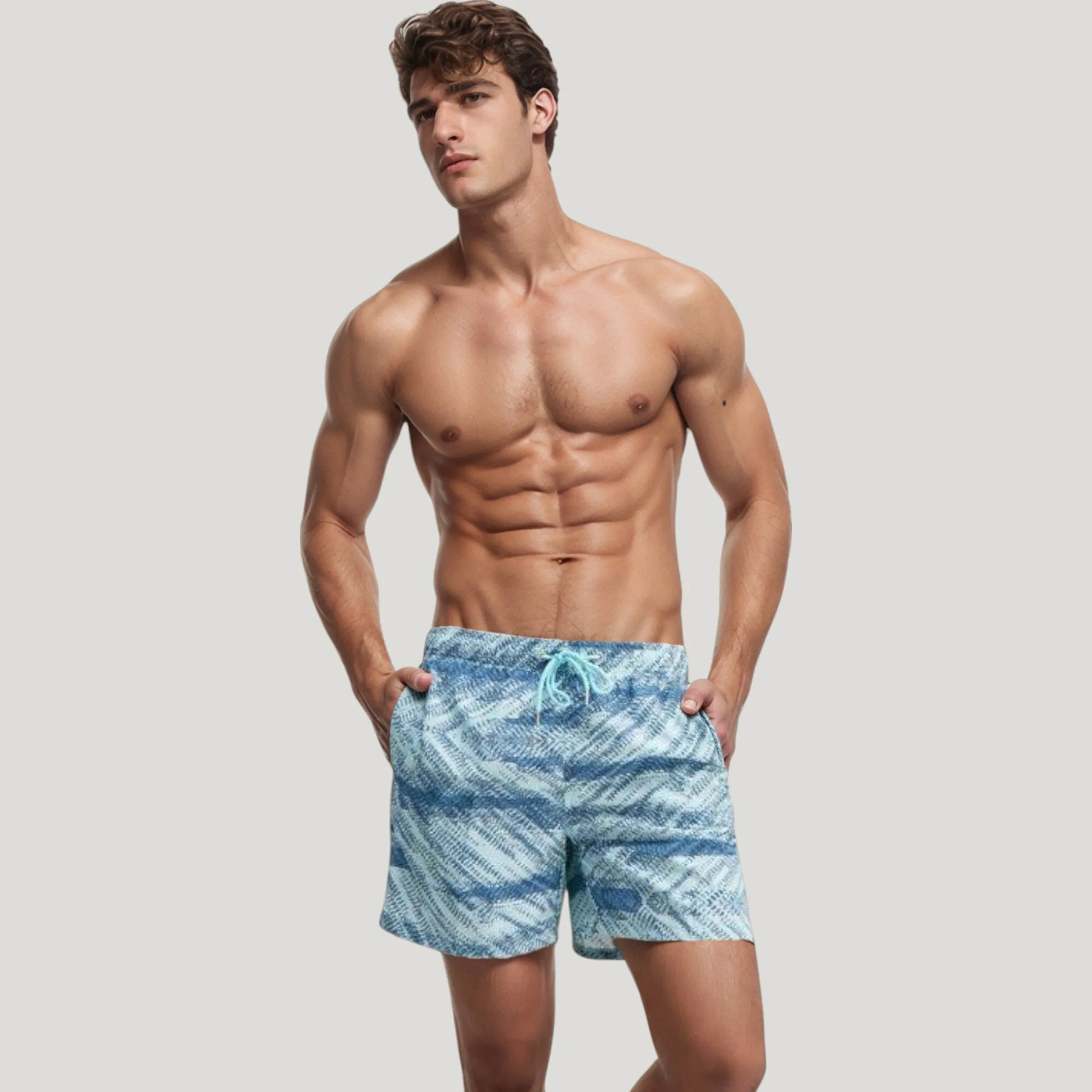 Anna-Kaci Swim Men's Abstract Print Swim Trunks with Quick-Dry Fabric and Adjustable Drawstring Waistband sold by Anna-Kaci product image thumbnail 3