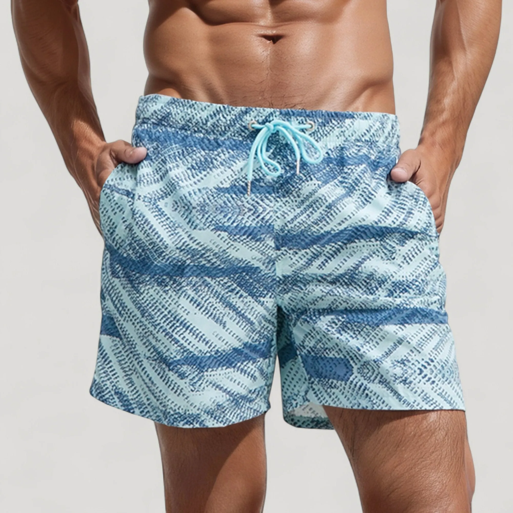 Anna-Kaci Swim Men's Abstract Print Swim Trunks with Quick-Dry Fabric and Adjustable Drawstring Waistband sold by Anna-Kaci product image thumbnail 4