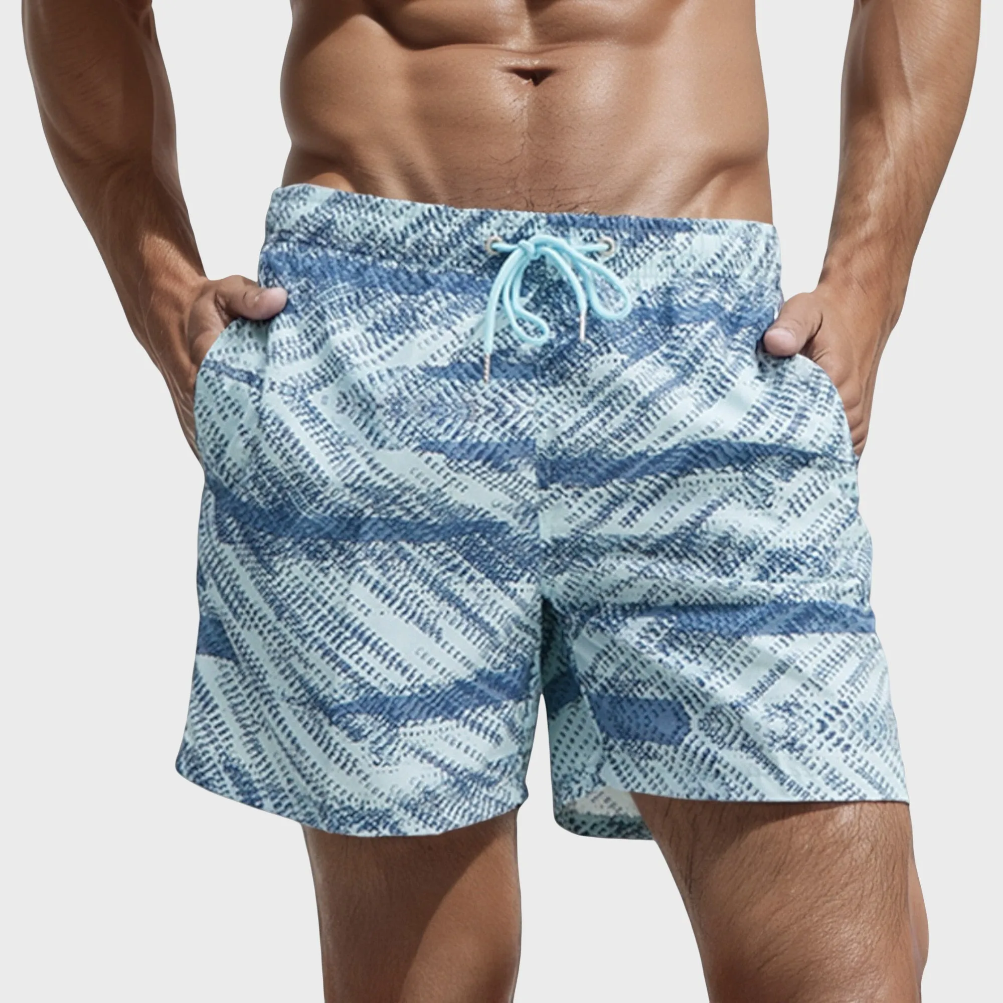 Anna-Kaci Swim Men's Abstract Print Swim Trunks with Quick-Dry Fabric and Adjustable Drawstring Waistband sold by Anna-Kaci