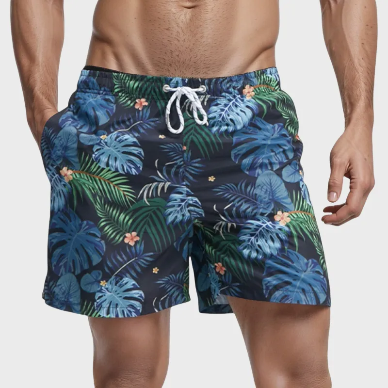 Anna-Kaci Swim Men's Tropical Leaf Print Swim Trunks with Quick-Dry Fabric and Drawstring Waistband for Beach and Pool Comfort sold by Anna-Kaci