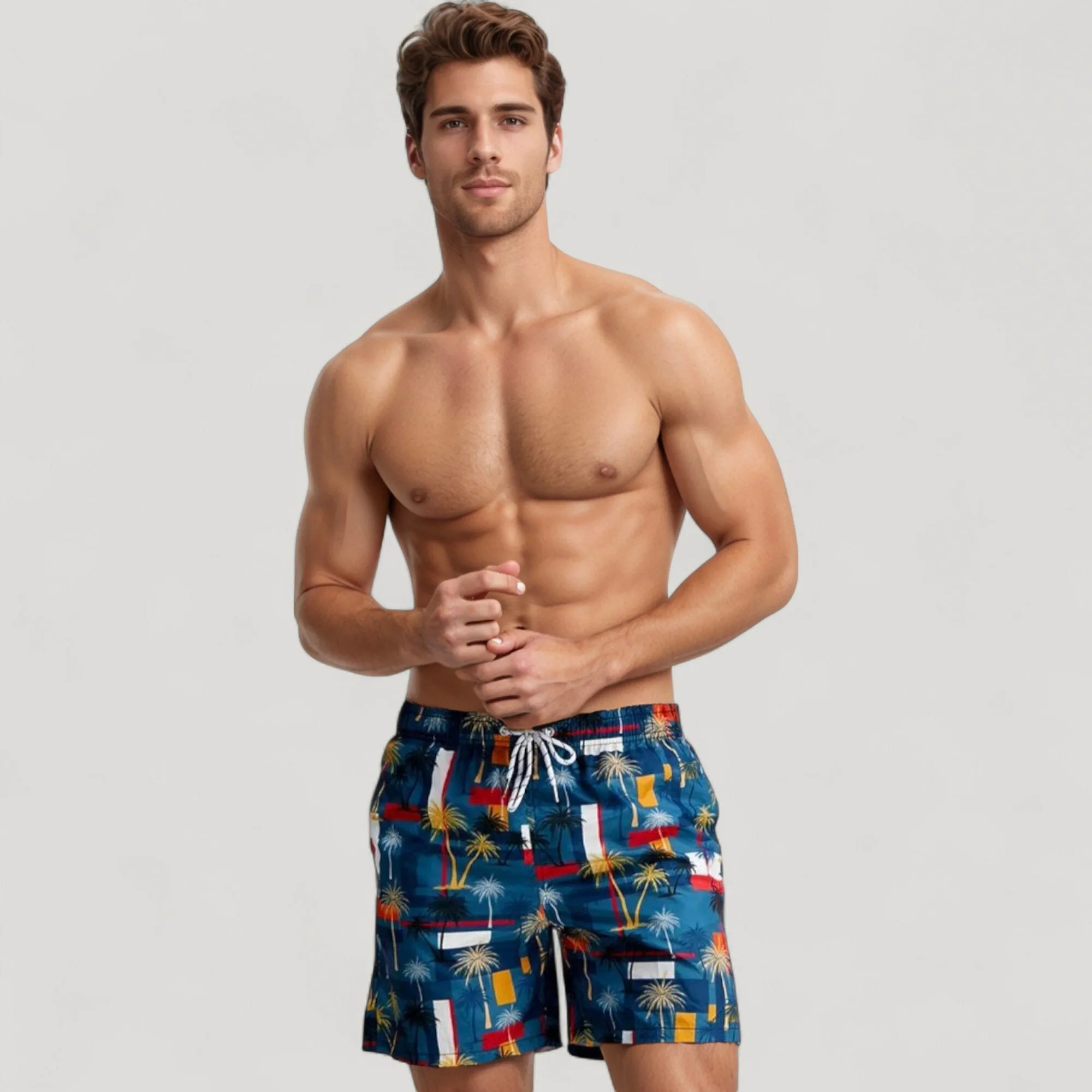 Anna-Kaci Swim Men's Geometric Palm Tree Swim Trunks with Quick-Dry Fabric and Adjustable Drawstring Waist for Bold Summer Style sold by Anna-Kaci product image thumbnail 2