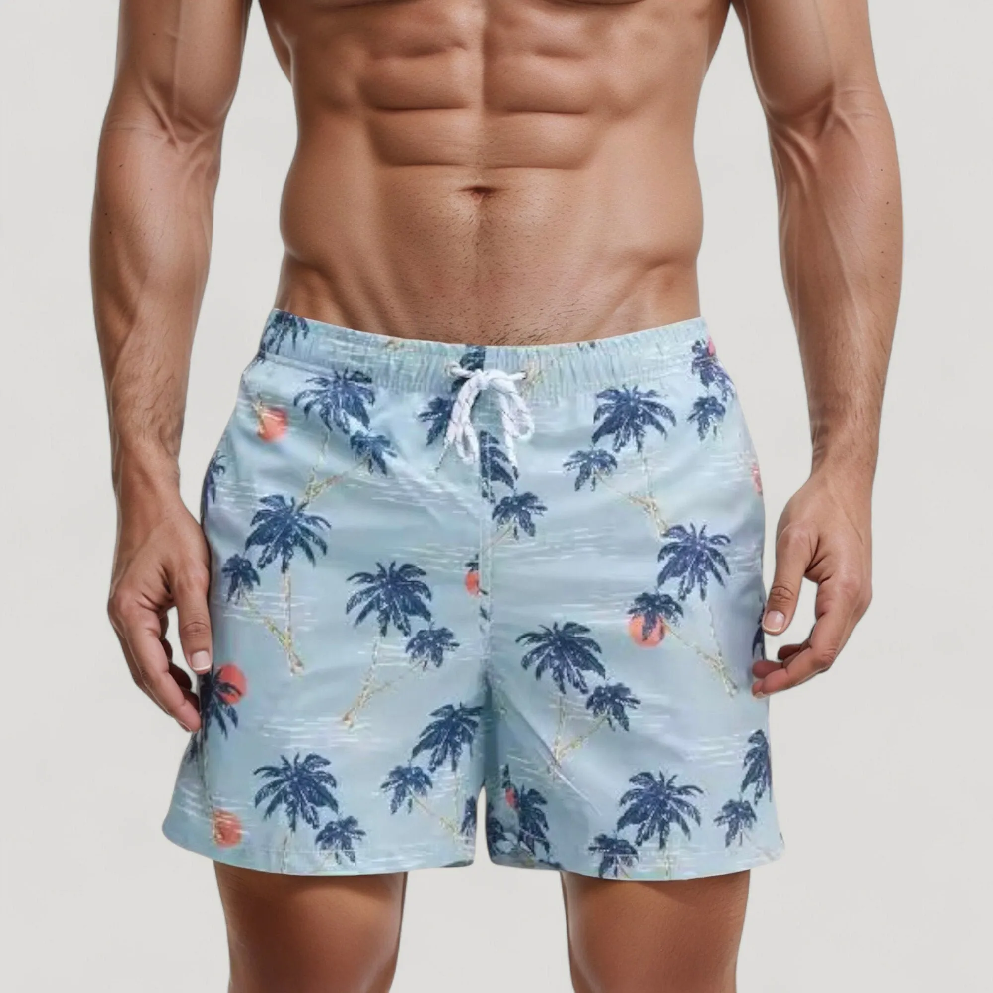 Anna-Kaci Swim Men's Quick-Dry Swim Trunks with Tropical Palm Tree Print and Elastic Drawstring Waist for Beach and Pool Comfort sold by Anna-Kaci product image thumbnail 4