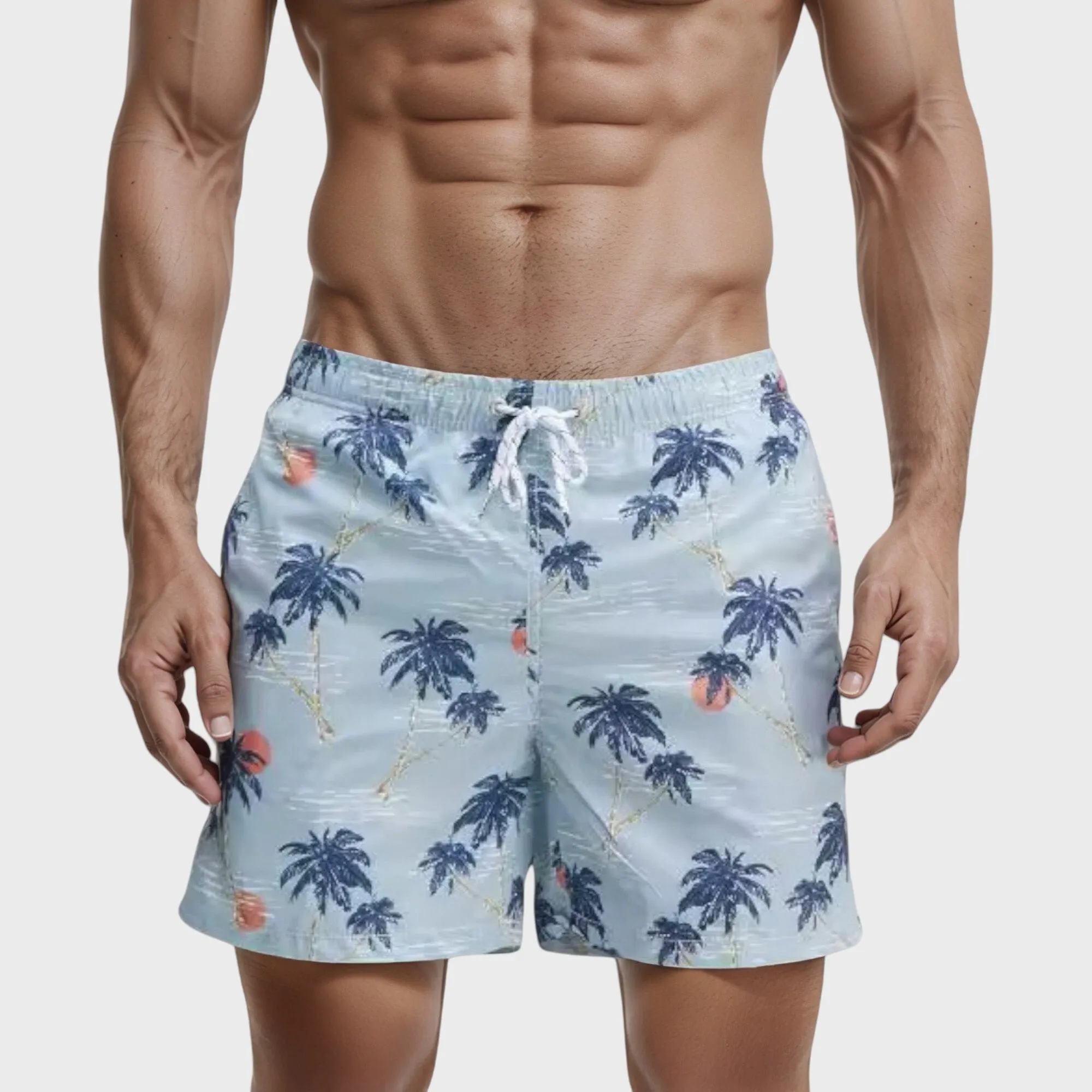 Anna-Kaci Swim Men's Quick-Dry Swim Trunks with Tropical Palm Tree Print and Elastic Drawstring Waist for Beach and Pool Comfort sold by Anna-Kaci