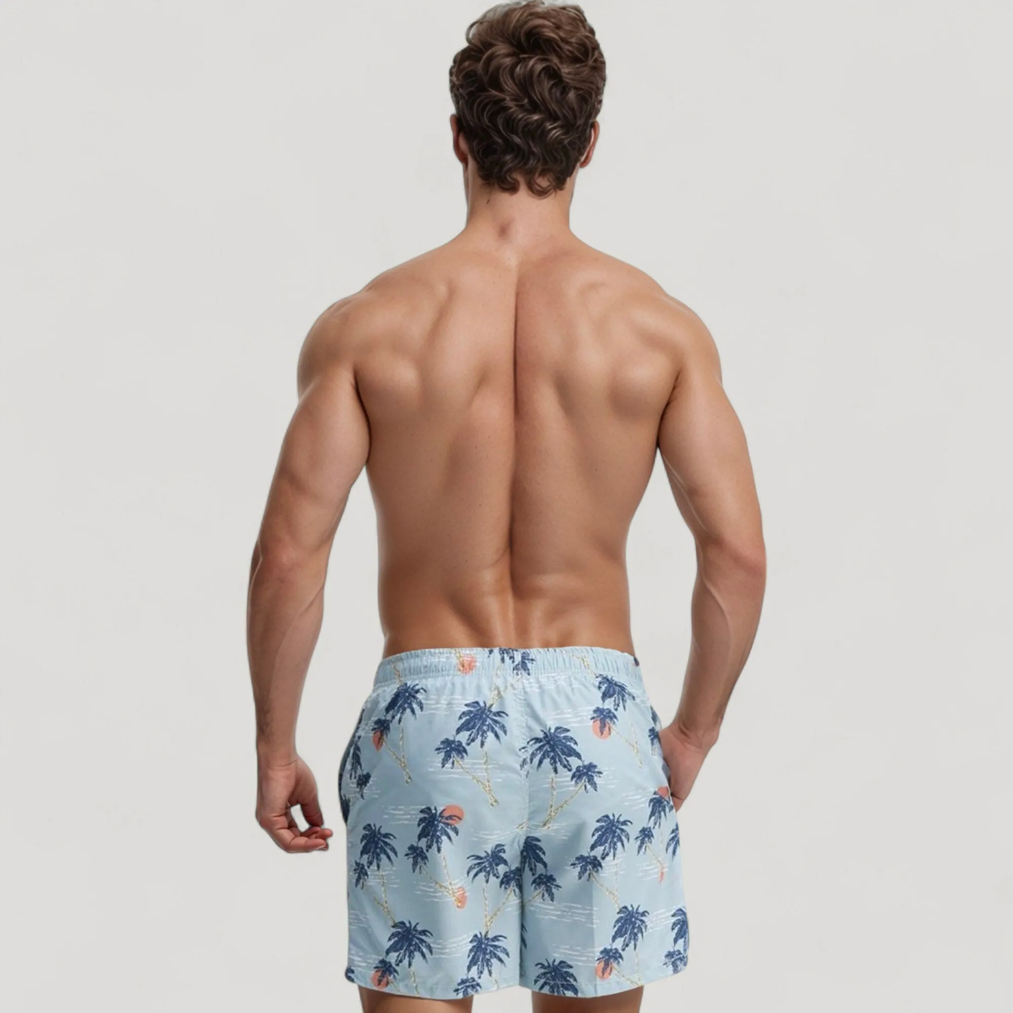 Anna-Kaci Swim Men's Quick-Dry Swim Trunks with Tropical Palm Tree Print and Elastic Drawstring Waist for Beach and Pool Comfort sold by Anna-Kaci product image thumbnail 5