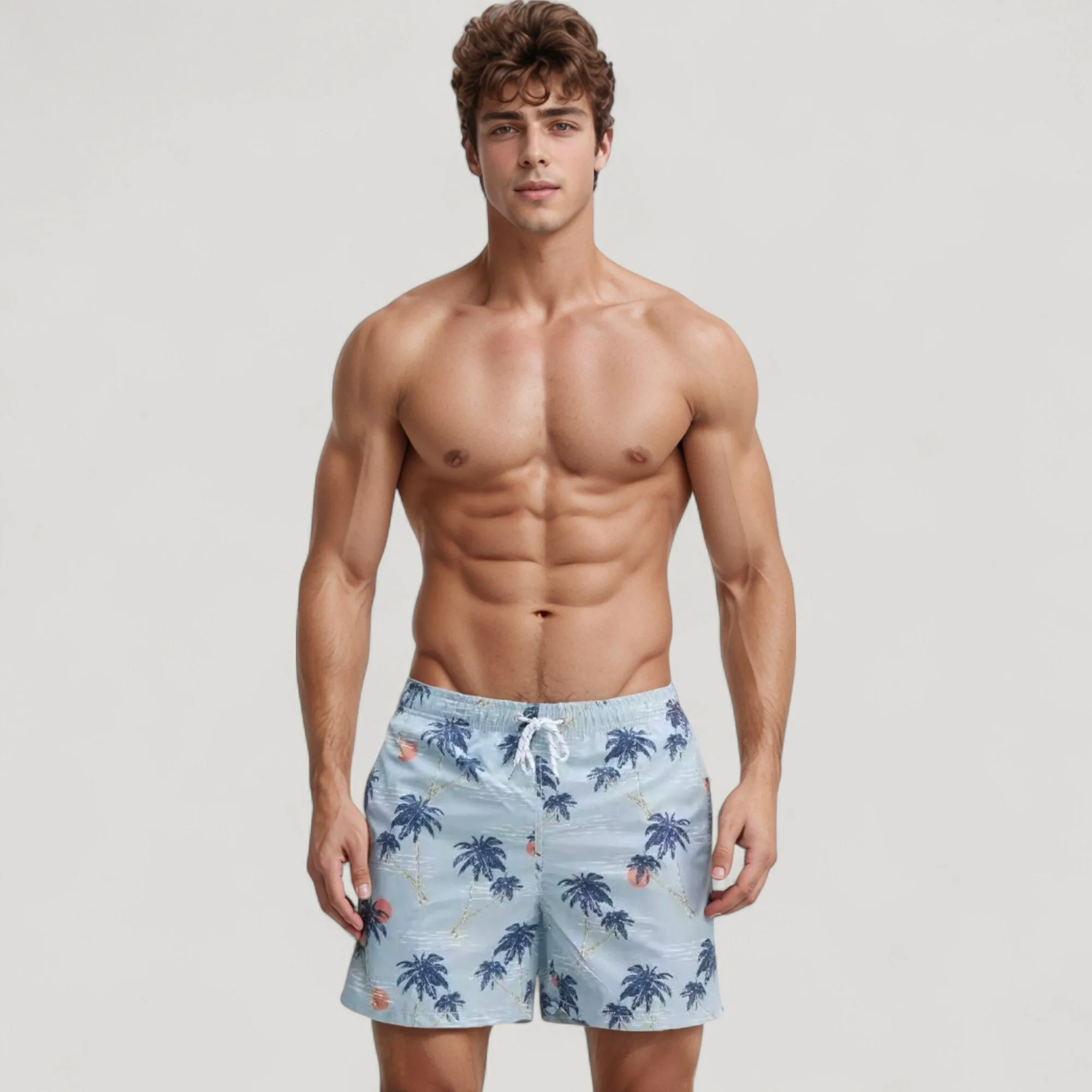 Anna-Kaci Swim Men's Quick-Dry Swim Trunks with Tropical Palm Tree Print and Elastic Drawstring Waist for Beach and Pool Comfort sold by Anna-Kaci product image thumbnail 2