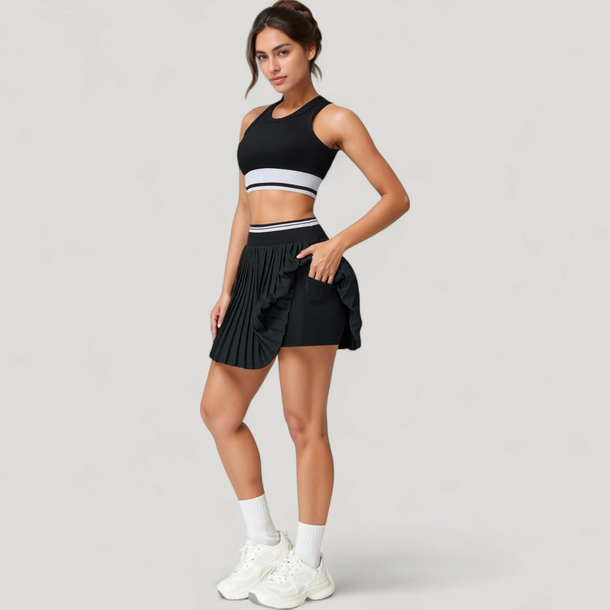 Anna-Kaci Active Women's High Neck Crop Top with Contrast Stripe Hem and Fitted Athletic Design sold by Anna-Kaci product image thumbnail 3