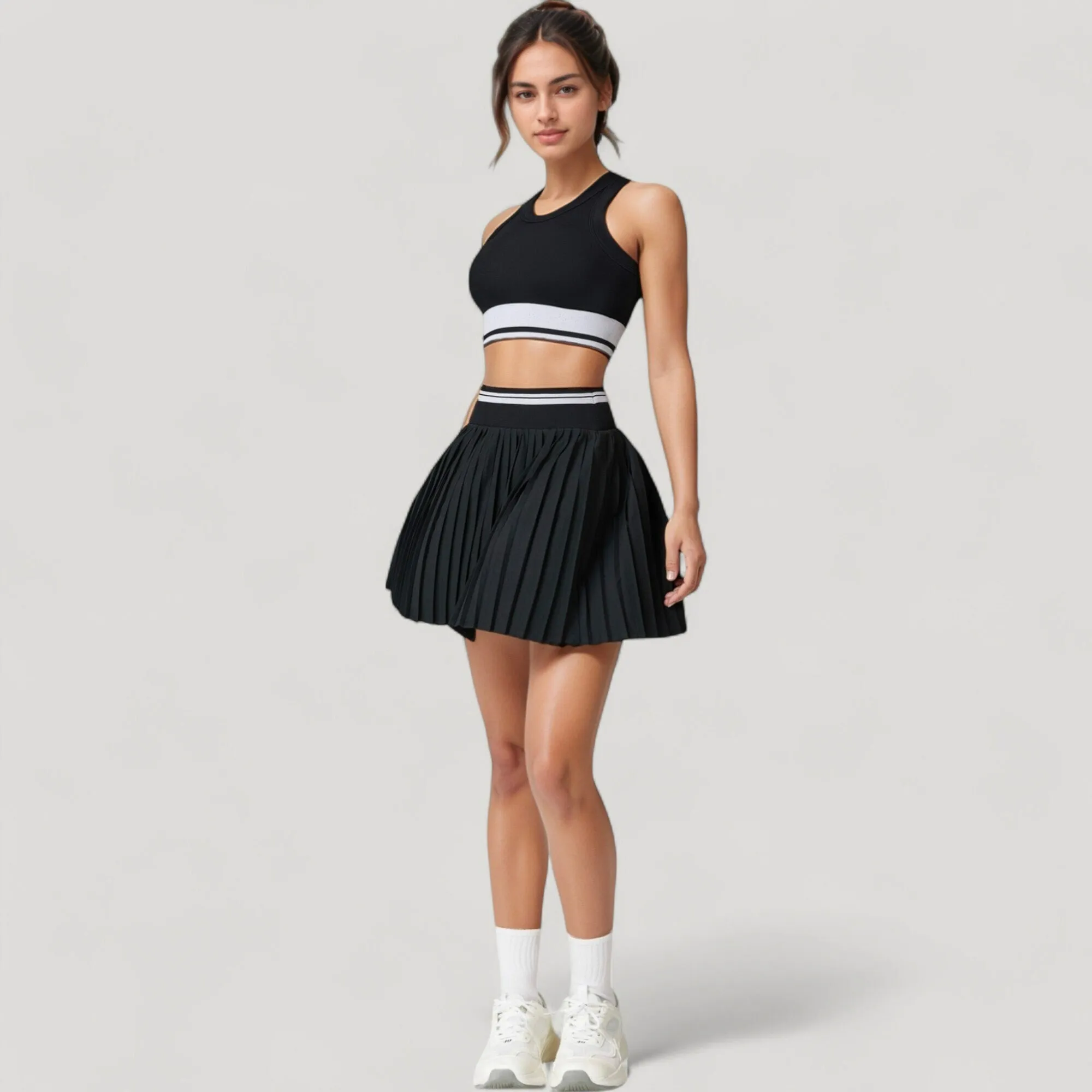 Anna-Kaci Active Women's High Neck Crop Top with Contrast Stripe Hem and Fitted Athletic Design sold by Anna-Kaci product image thumbnail 4