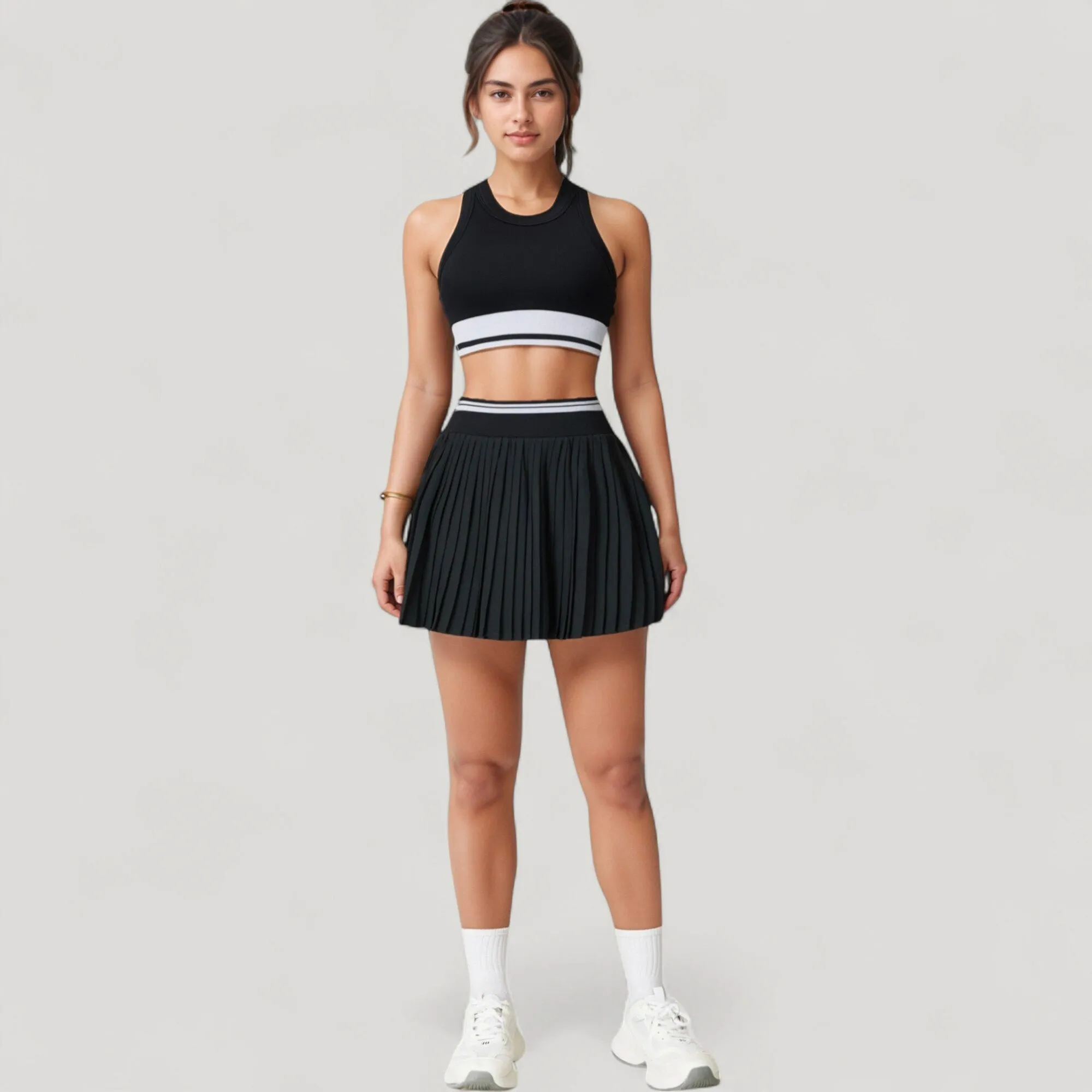 Anna-Kaci Active Women's High Neck Crop Top with Contrast Stripe Hem and Fitted Athletic Design sold by Anna-Kaci product image thumbnail 2