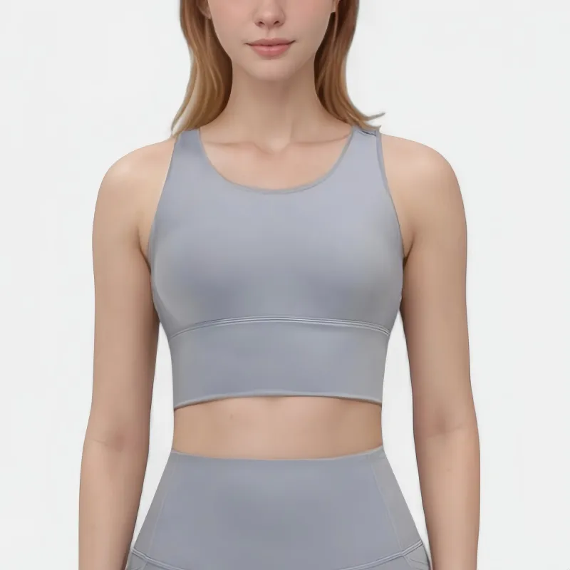 Anna-Kaci Active Women's Scoop Neck Longline Sports Bra with Wide Shoulder Straps and Deep V-Back Design made by Anna-Kaci