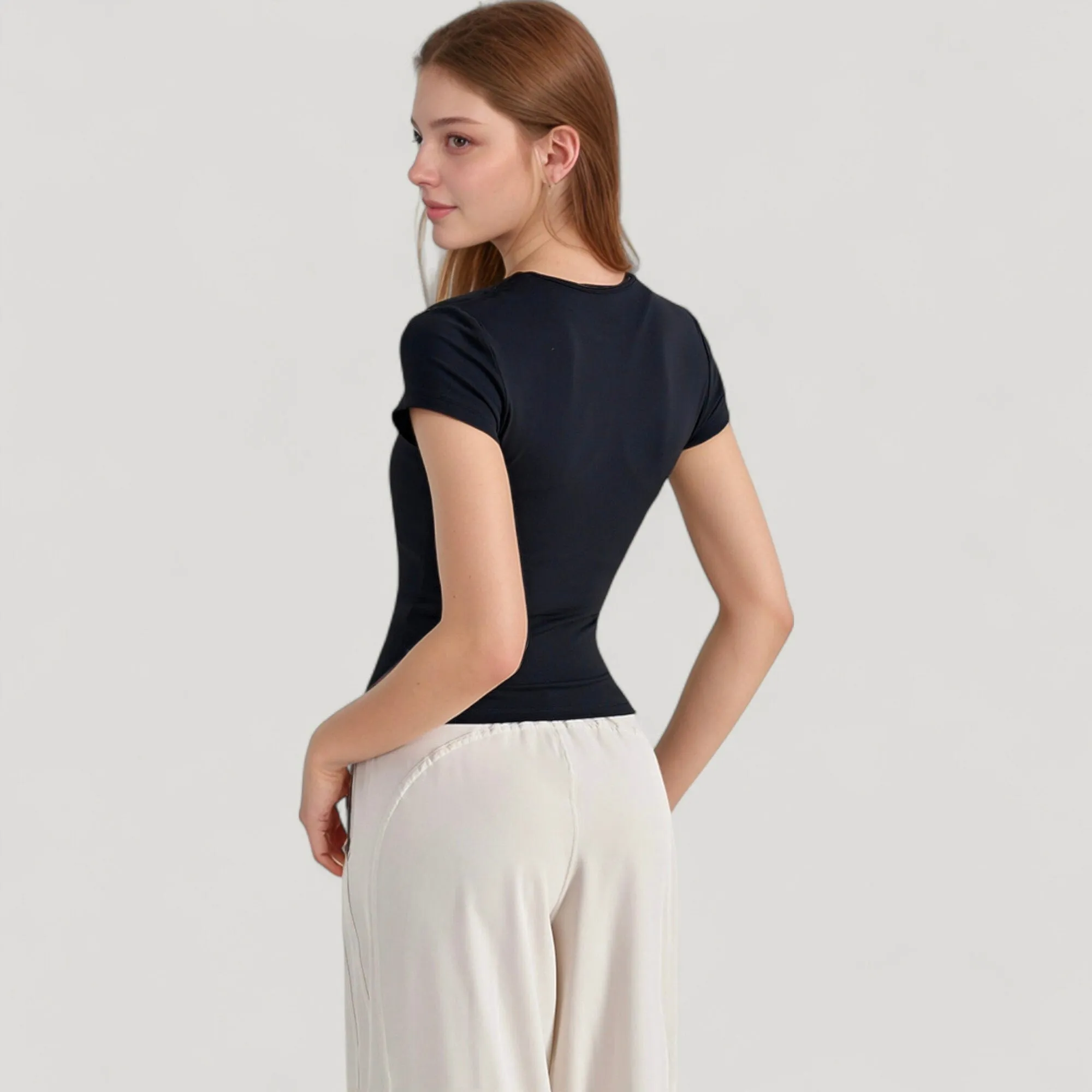 Anna-Kaci Active Women's Short Sleeve Fitted Crew Neck Top with Stretch Fabric for a Sleek and Comfortable Everyday Look sold by Anna-Kaci product image thumbnail 5