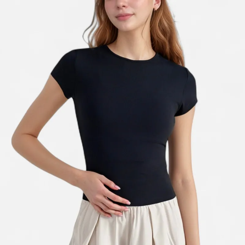 Anna-Kaci Active Women's Short Sleeve Fitted Crew Neck Top with Stretch Fabric for a Sleek and Comfortable Everyday Look sold by Anna-Kaci