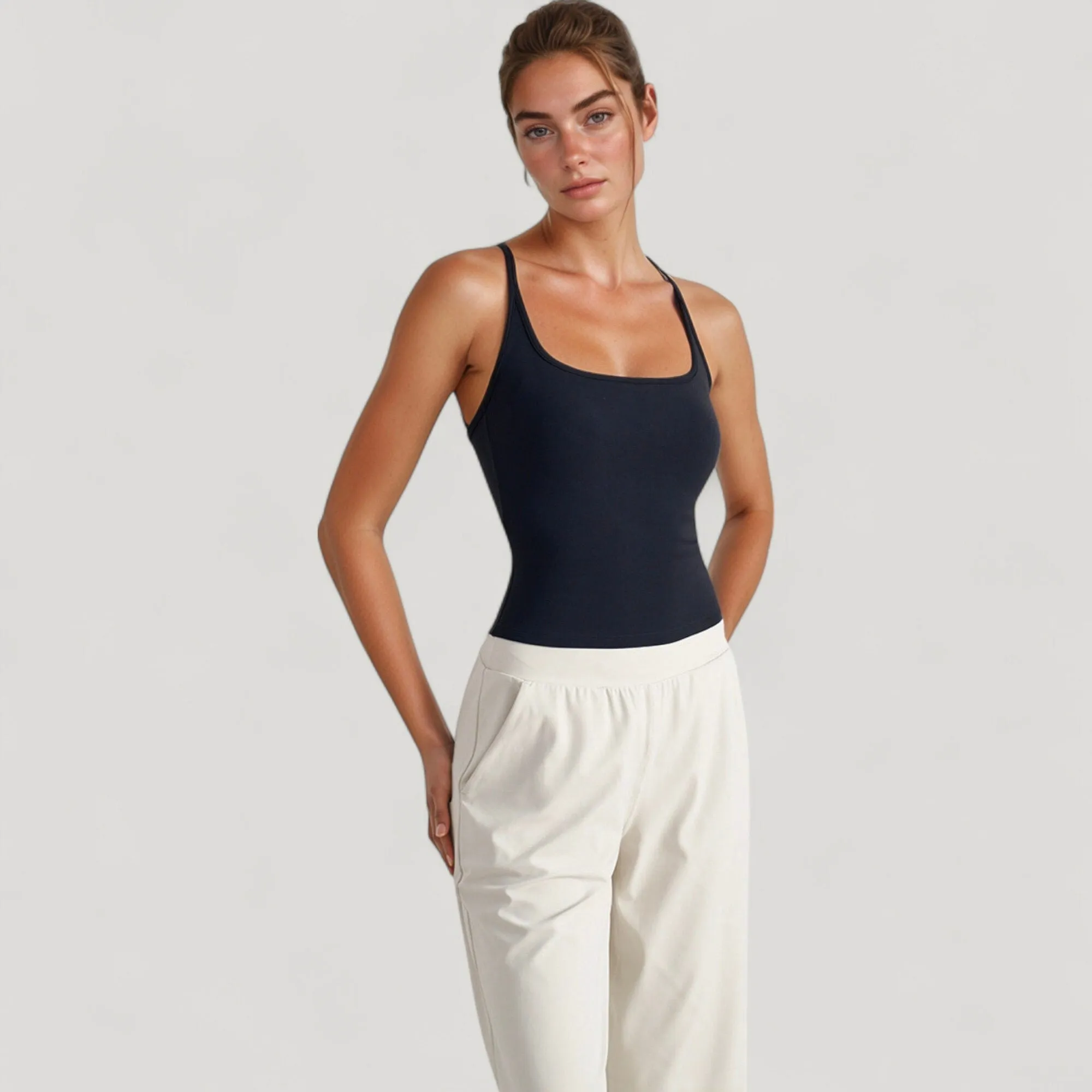 Anna-Kaci Active Women's Fitted Square Neck Tank Top with Built-In Bra and Racerback Design for Active and Casual Comfort sold by Anna-Kaci product image thumbnail 2