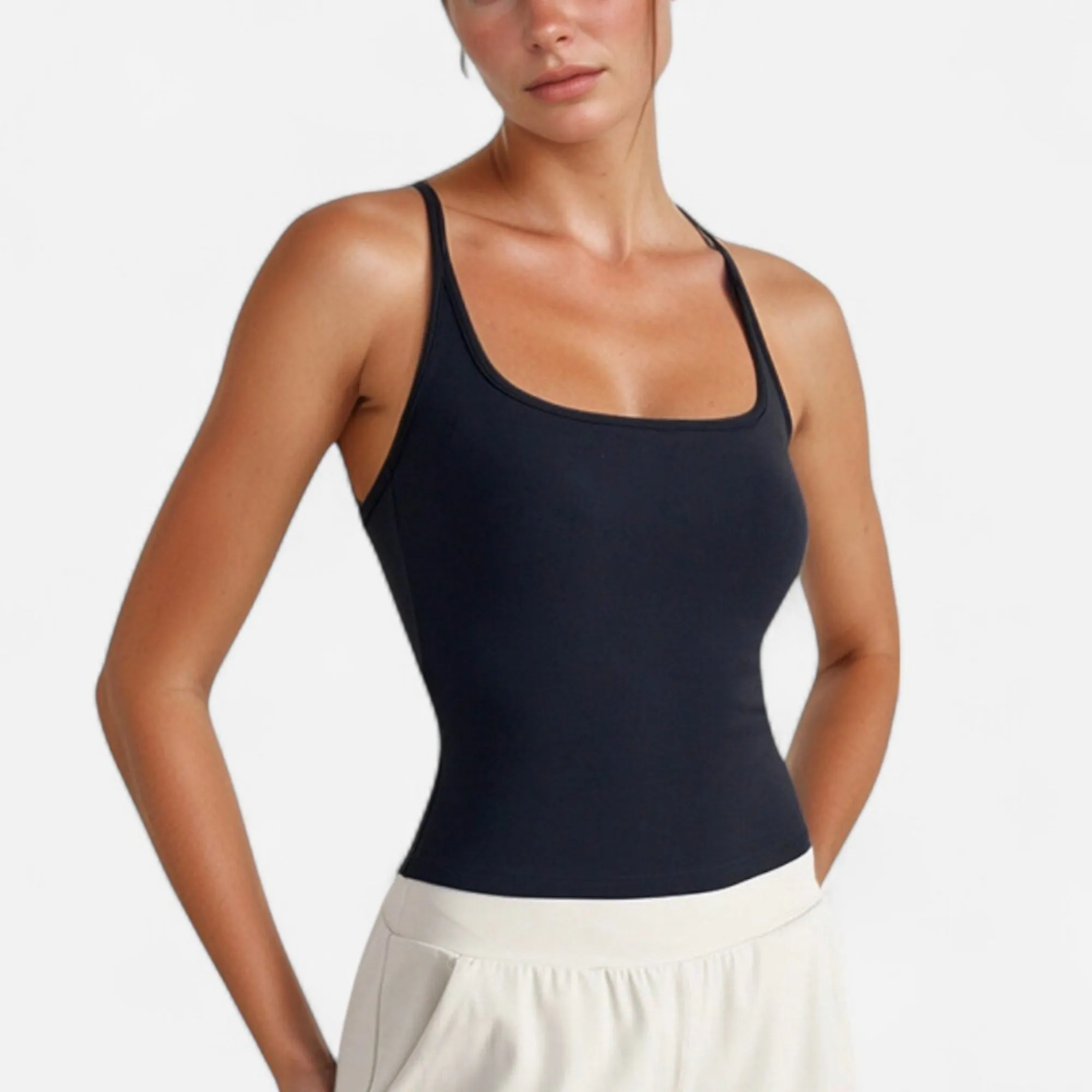 Anna-Kaci Active Women's Fitted Square Neck Tank Top with Built-In Bra and Racerback Design for Active and Casual Comfort sold by Anna-Kaci