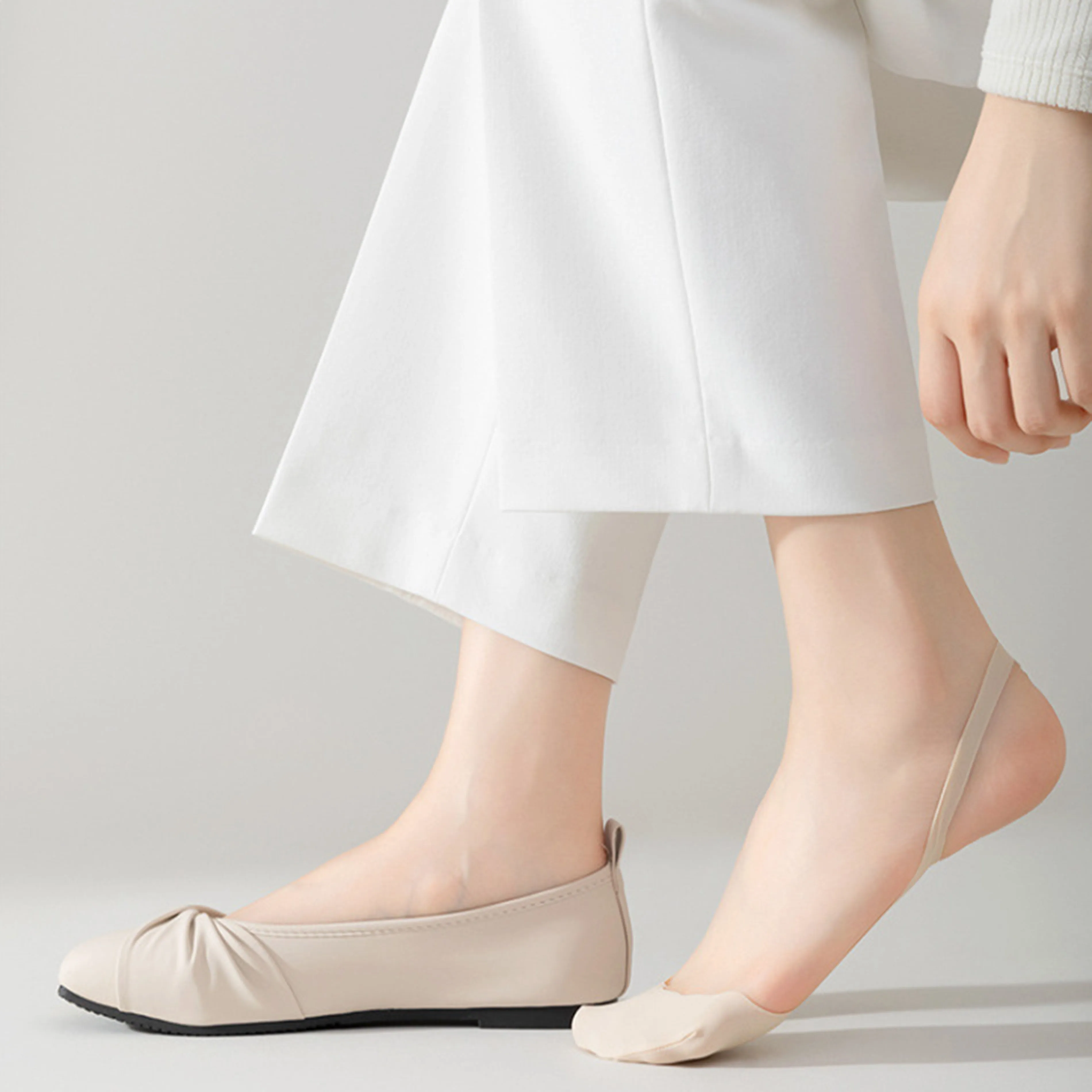 Anna-Kaci Women's 4 Pairs Women's Ballet-Inspired No Show Liner Socks Low Cut Invisible Design with Criss-Cross Elastic Straps and Non-Slip Silicone Heel sold by Anna-Kaci product image thumbnail 2