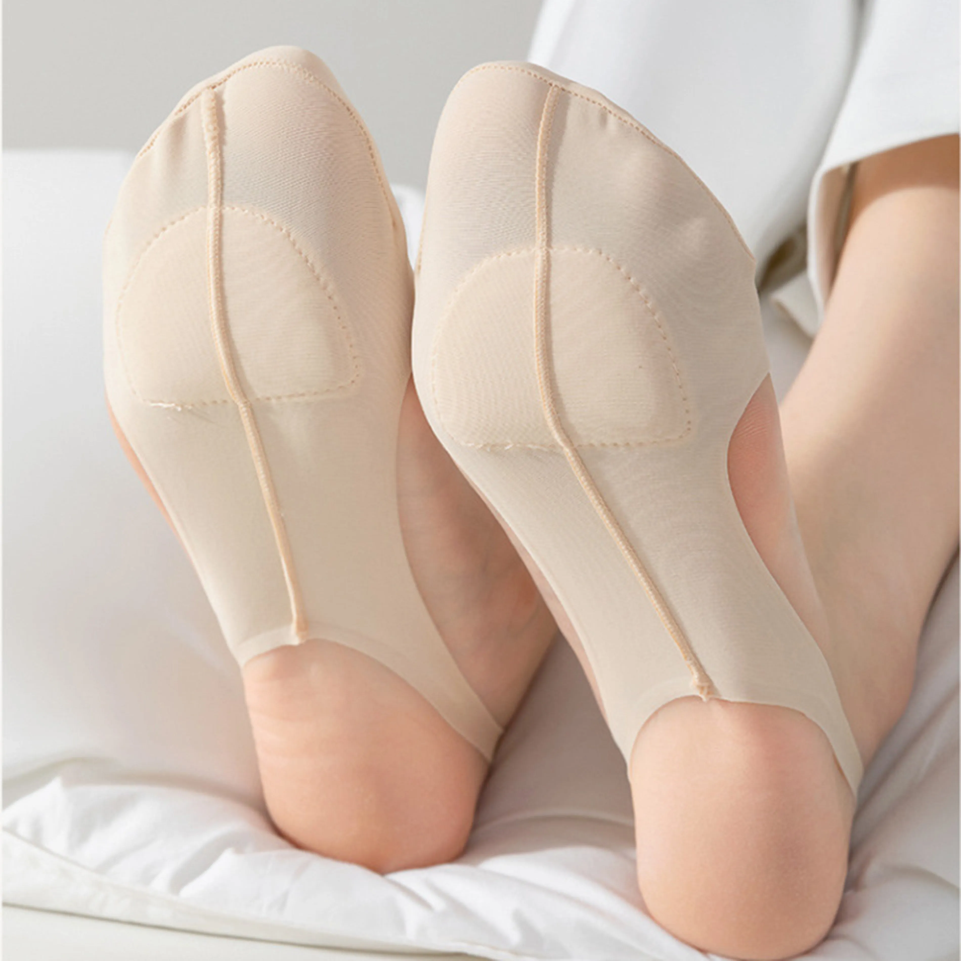 Anna-Kaci Women's 4 Pairs Women's Ballet-Inspired No Show Liner Socks Low Cut Invisible Design with Criss-Cross Elastic Straps and Non-Slip Silicone Heel sold by Anna-Kaci product image thumbnail 3