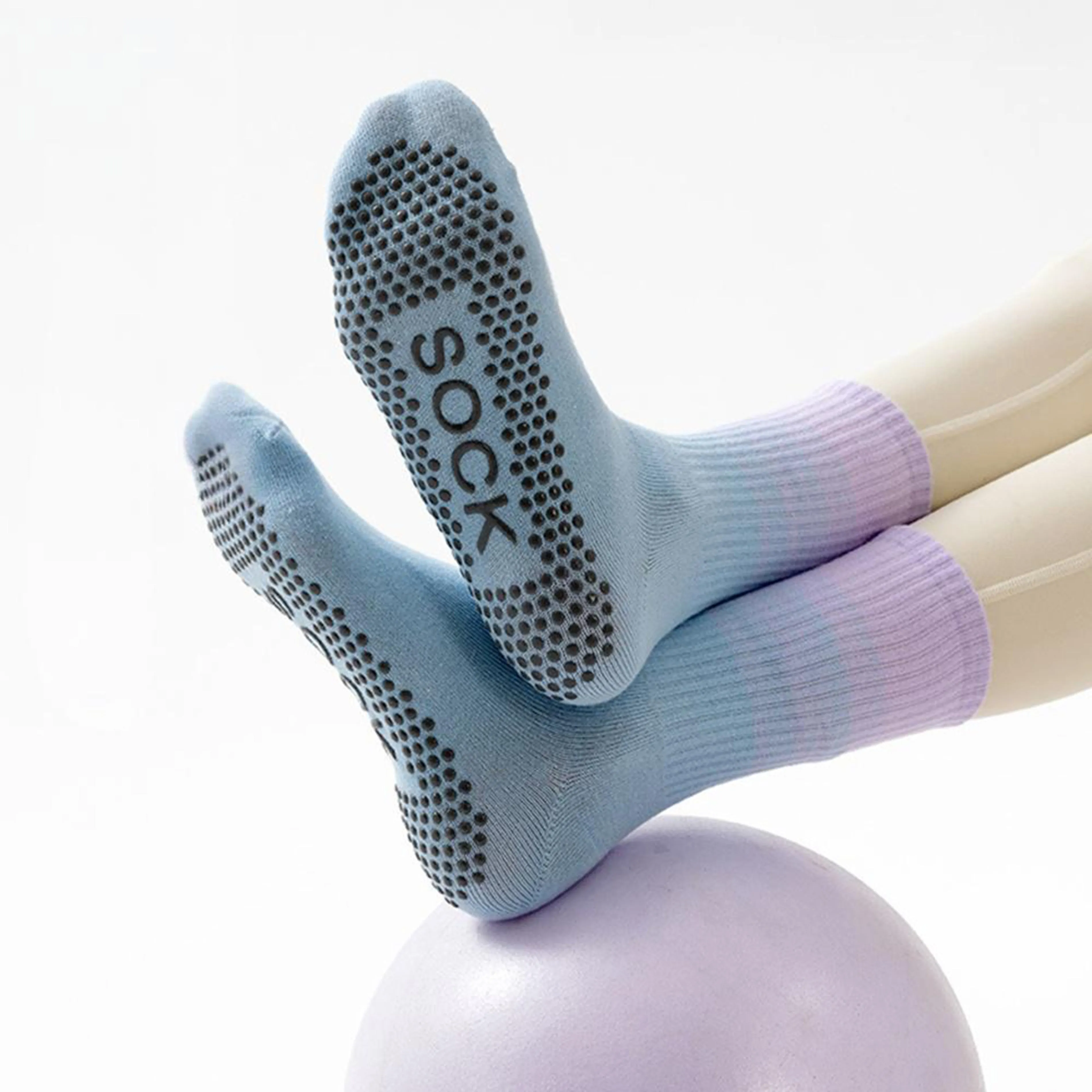 Anna-Kaci 2 Pairs Gradient Ribbed Crew Socks with Non-Slip Grip Bottom for Indoor or Studio Use sold by Anna-Kaci product image thumbnail 2