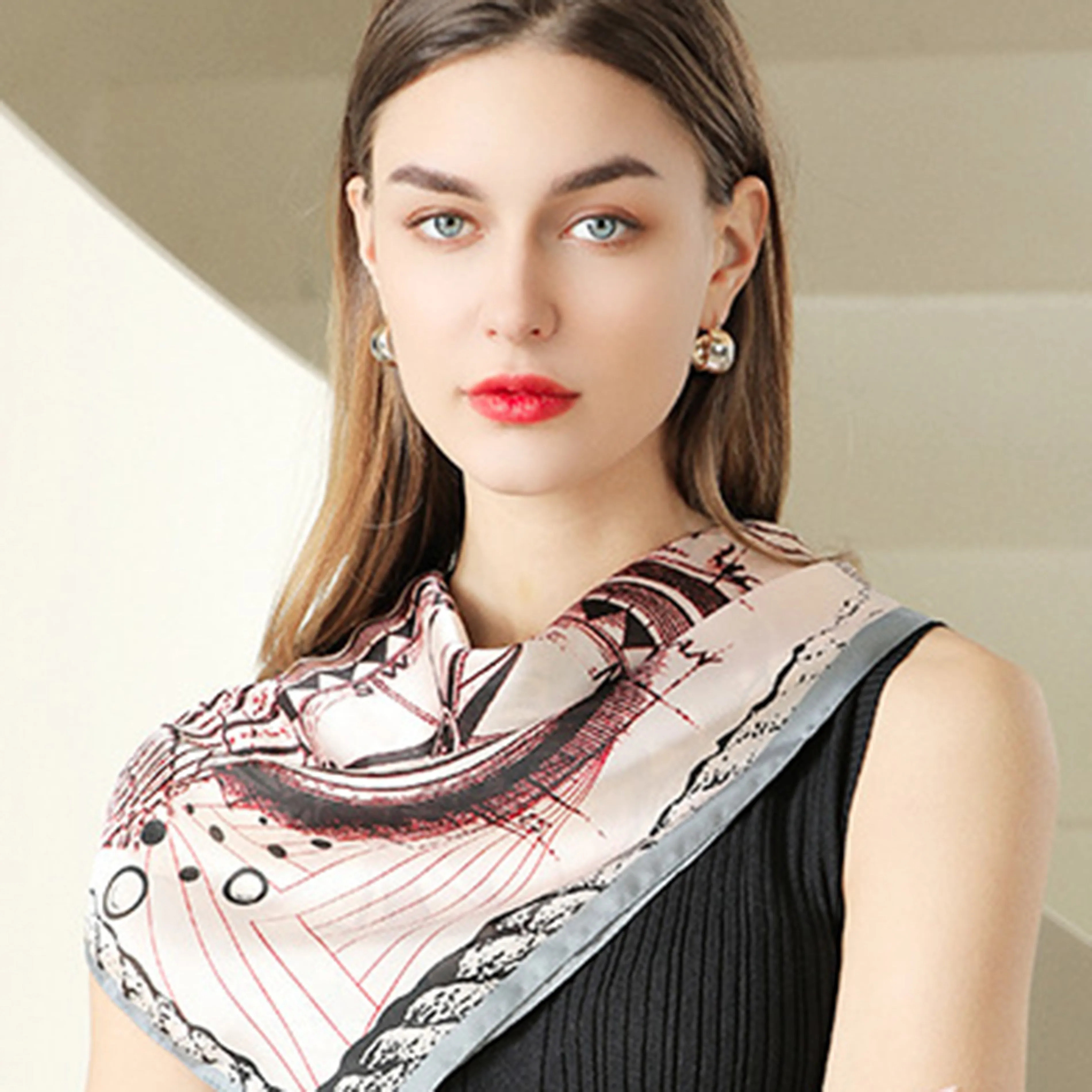 Anna-Kaci Women's Vintage-Inspired Satin Scarf with Artistic Print and Map Detail for Hair Neck or Bag Accessory sold by Anna-Kaci product image thumbnail 2