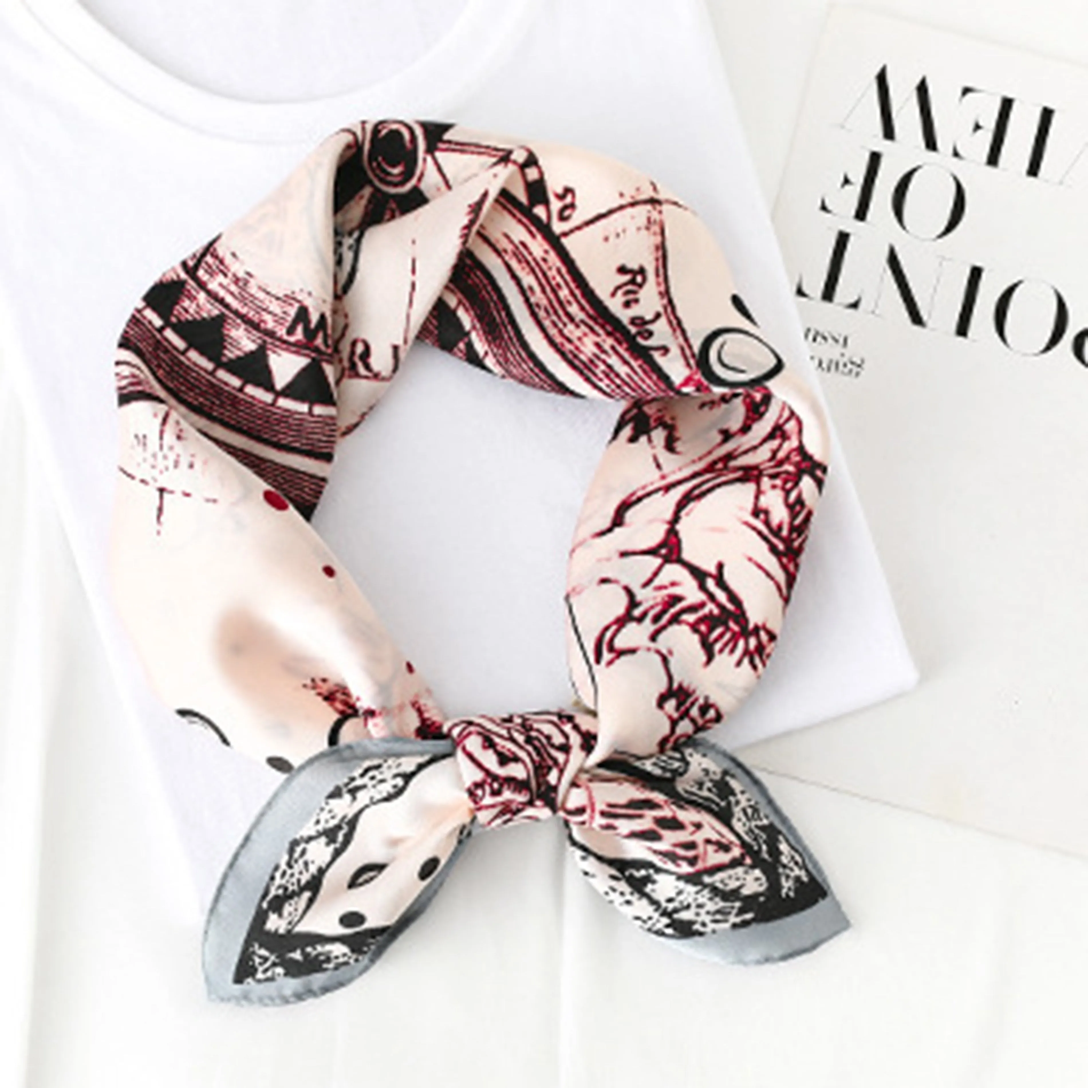 Anna-Kaci Women's Vintage-Inspired Satin Scarf with Artistic Print and Map Detail for Hair Neck or Bag Accessory sold by Anna-Kaci product image thumbnail 4