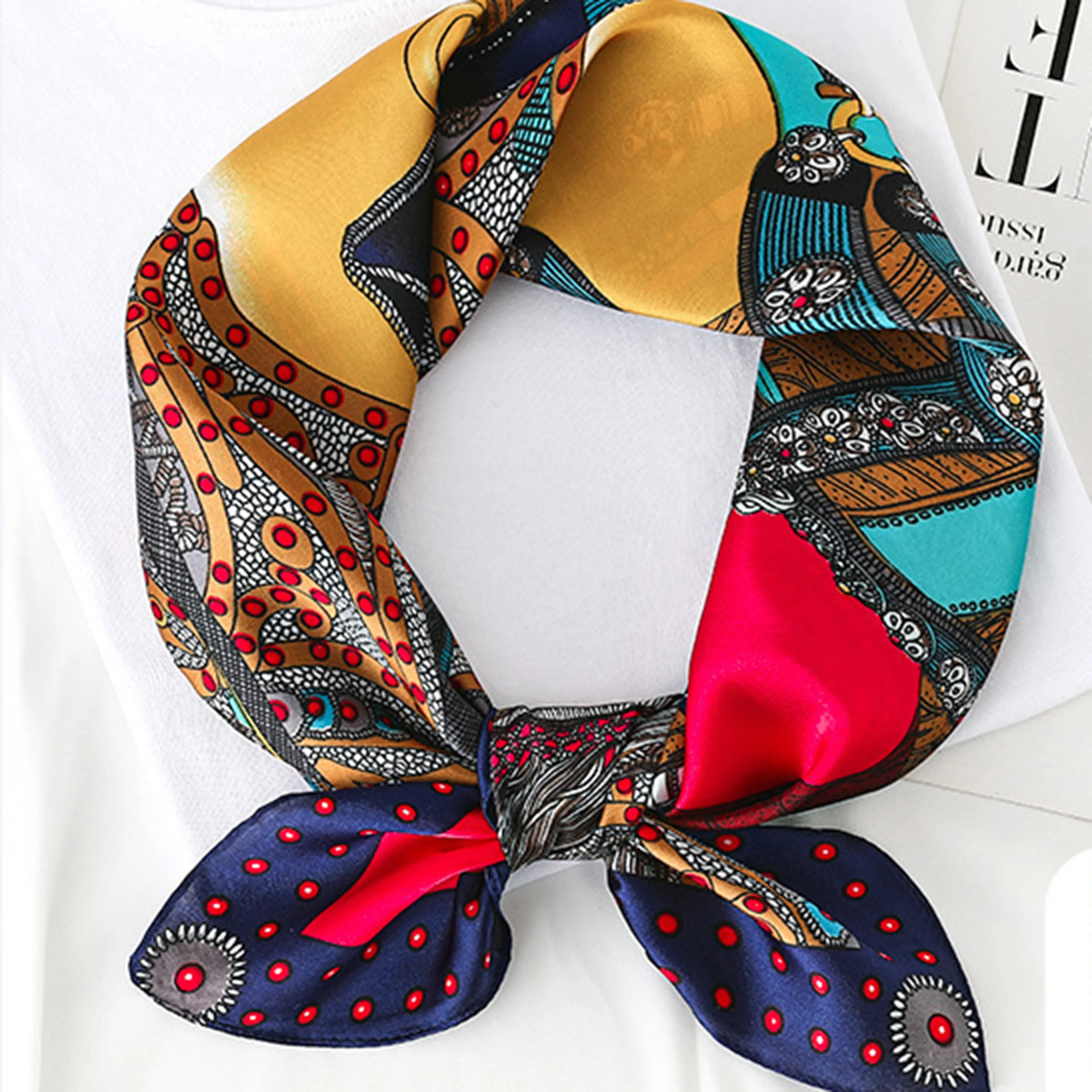 Anna-Kaci Women's Colorful Boho Patterned Satin Scarf with Abstract Print for Neck Hair or Handbag Accent sold by Anna-Kaci product image thumbnail 3