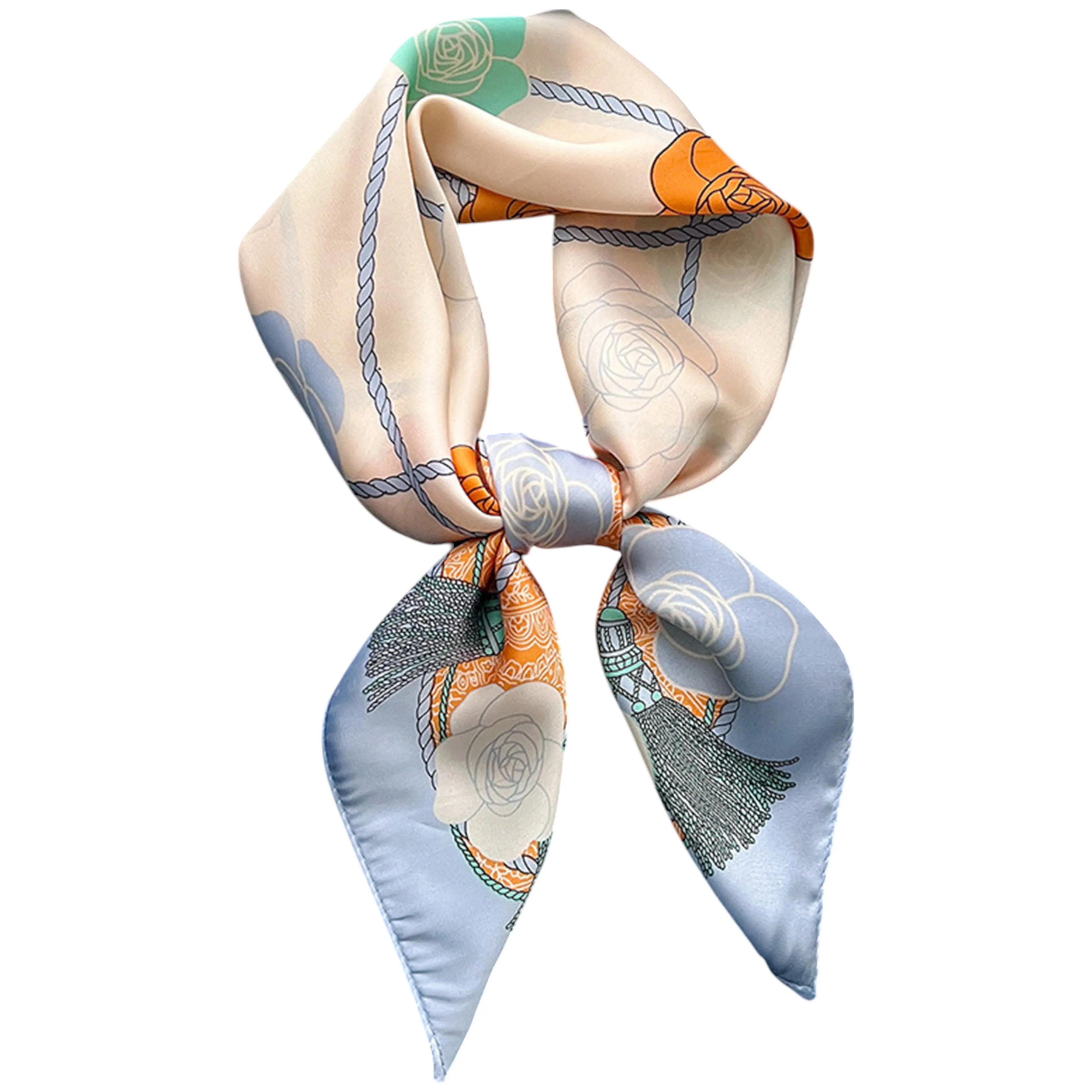 Anna-Kaci Women's Silky Square Scarf with Floral and Rope Print for Neck Hair or Bag Accessory sold by Anna-Kaci