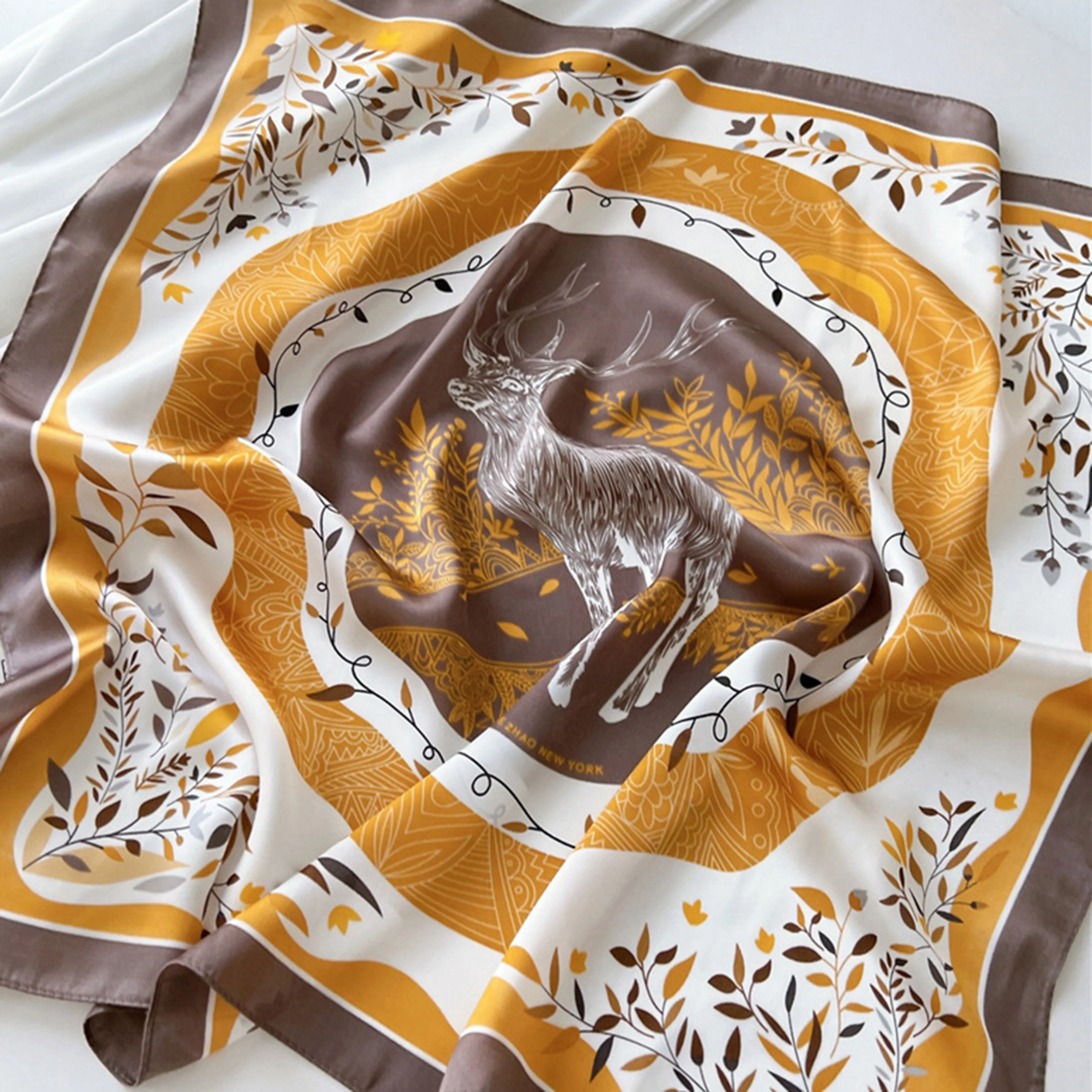 Anna-Kaci Women's Silky Square Neck Scarf with Abstract Floral Pattern for Hair and Bag Styling sold by Anna-Kaci product image thumbnail 2