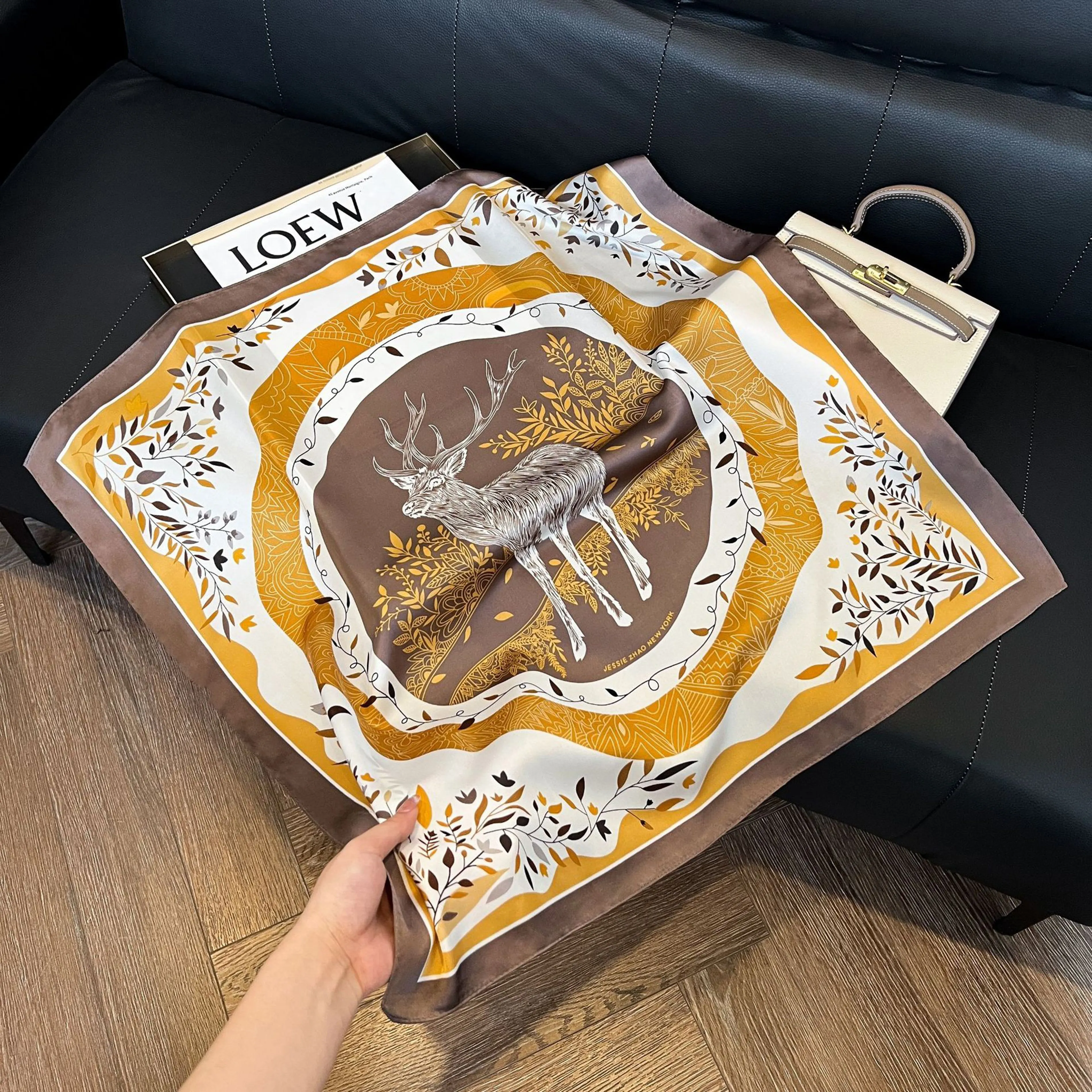 Anna-Kaci Women's Silky Square Neck Scarf with Abstract Floral Pattern for Hair and Bag Styling sold by Anna-Kaci product image thumbnail 3