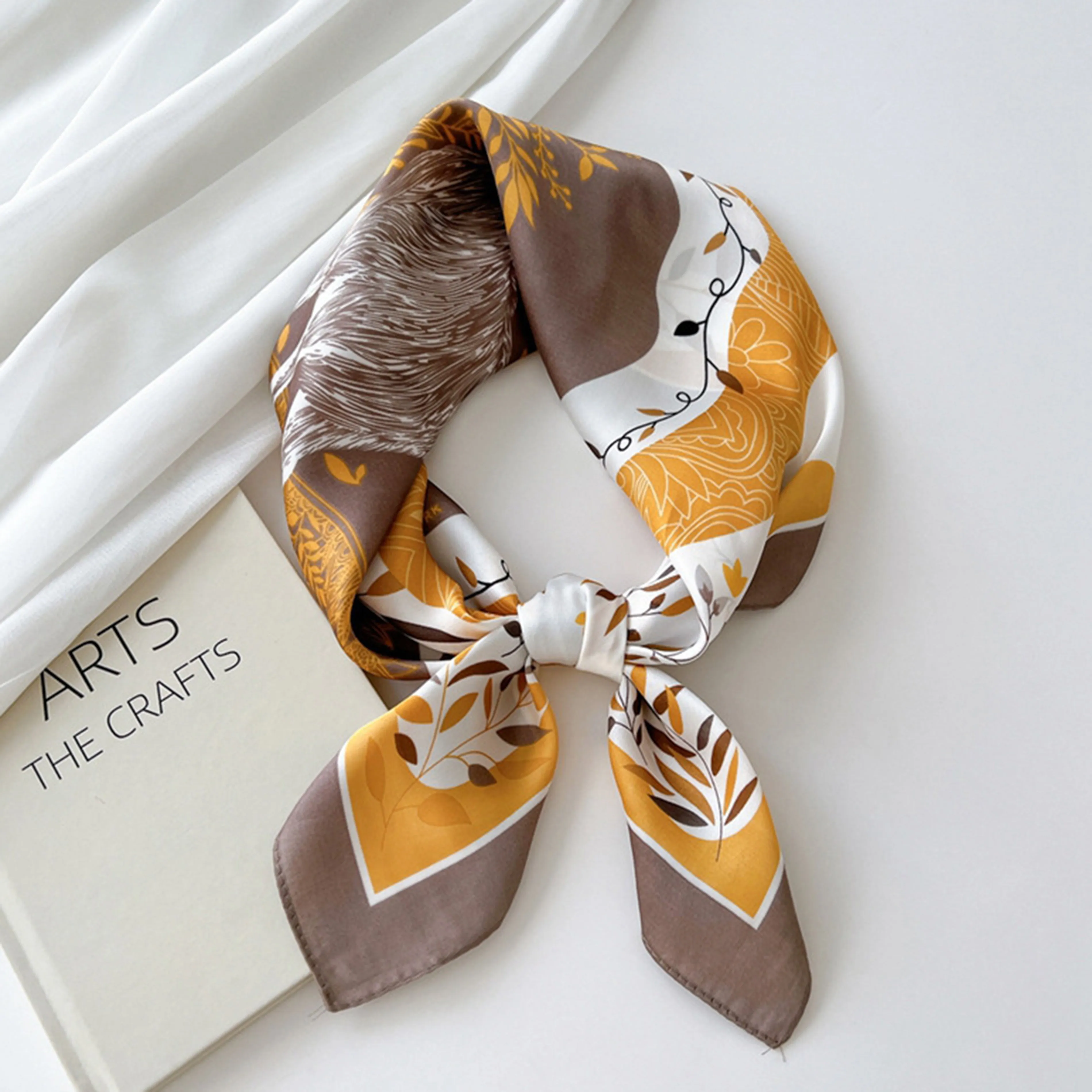 Anna-Kaci Women's Silky Square Neck Scarf with Abstract Floral Pattern for Hair and Bag Styling sold by Anna-Kaci product image thumbnail 4