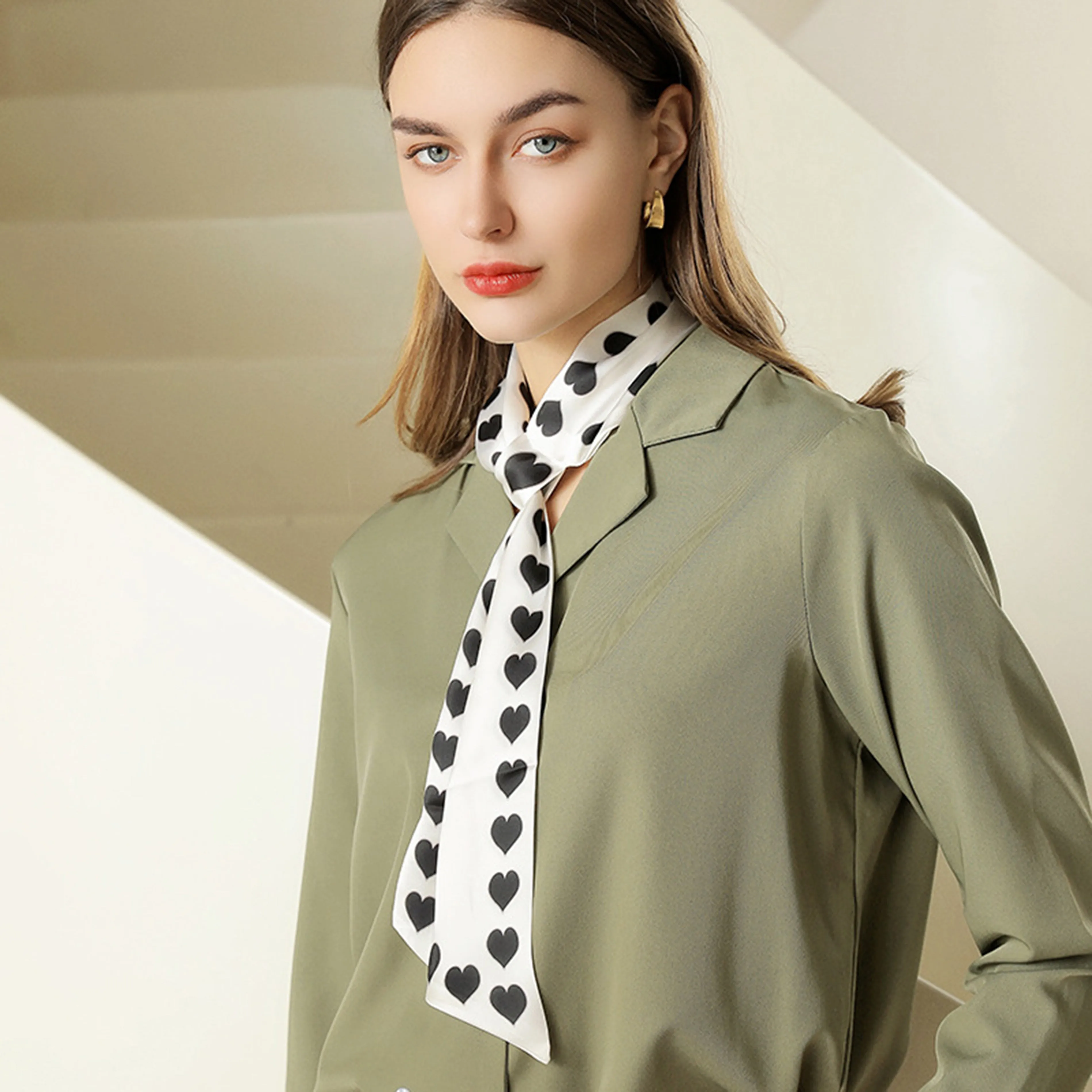 Anna-Kaci Women's Silky Square Neck Scarf with Black Heart Pattern for Hair and Bag Styling sold by Anna-Kaci product image thumbnail 2