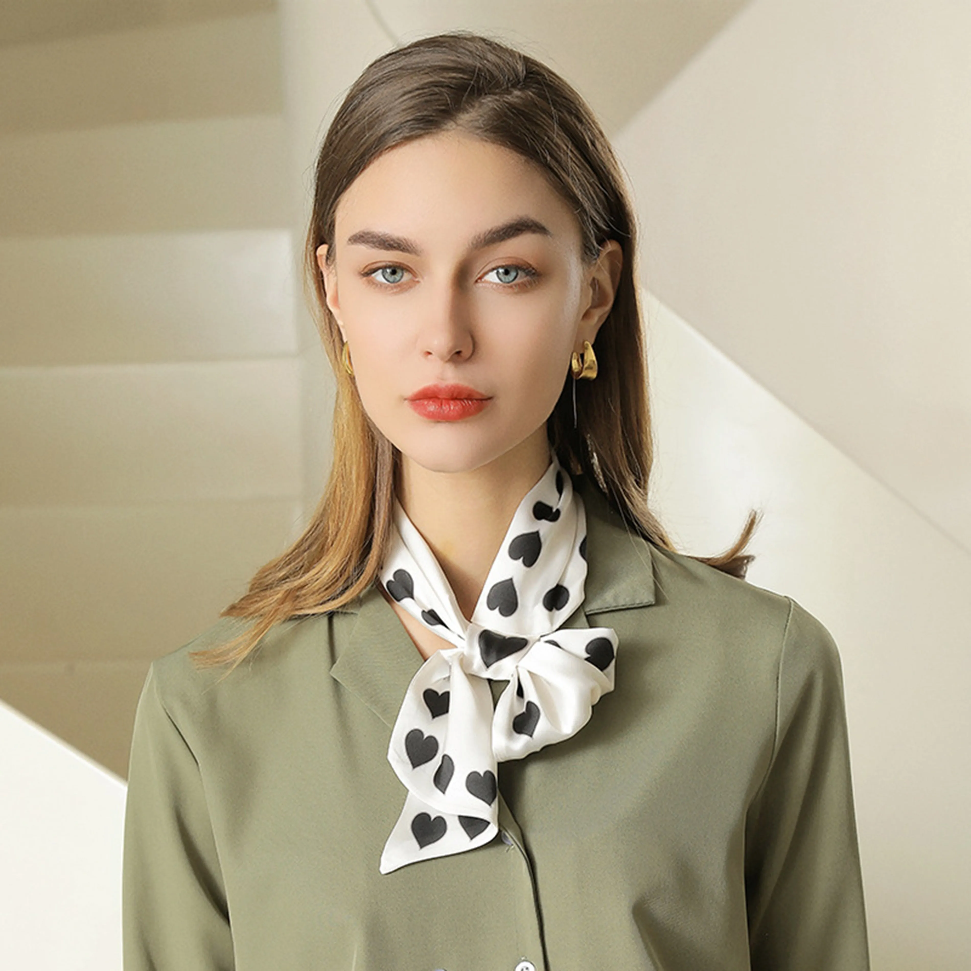 Anna-Kaci Women's Silky Square Neck Scarf with Black Heart Pattern for Hair and Bag Styling sold by Anna-Kaci product image thumbnail 3