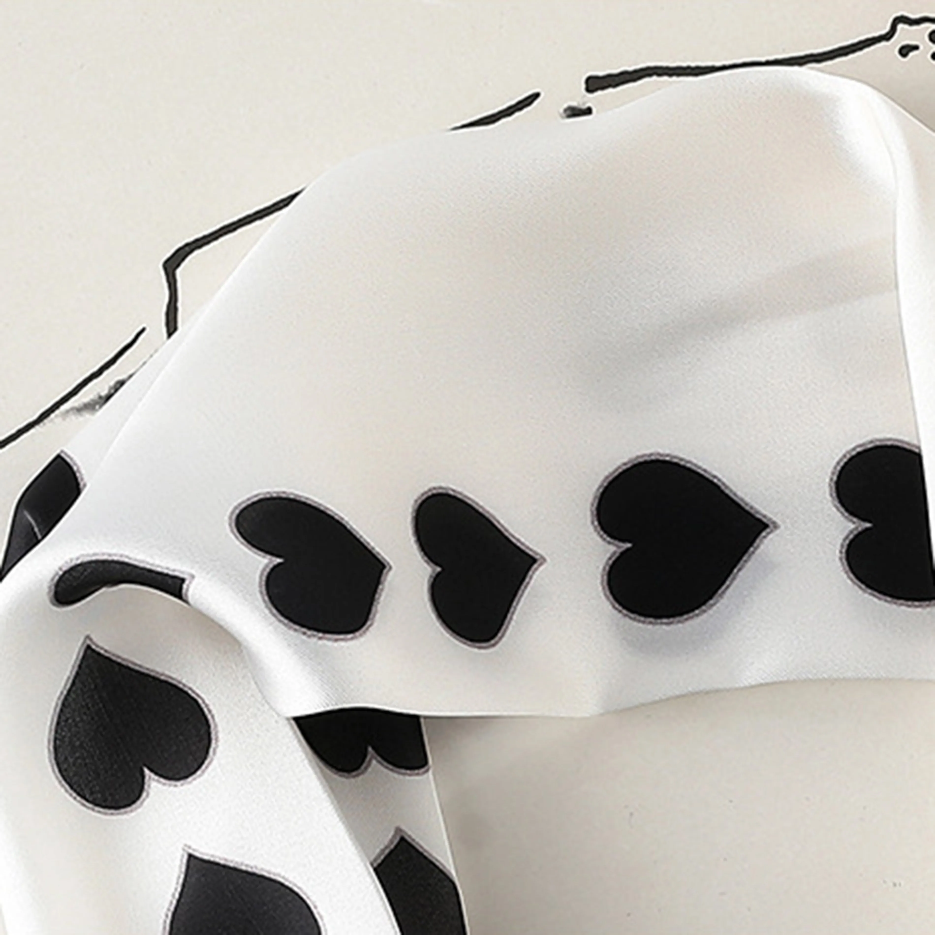 Anna-Kaci Women's Silky Square Neck Scarf with Black Heart Pattern for Hair and Bag Styling sold by Anna-Kaci product image thumbnail 4