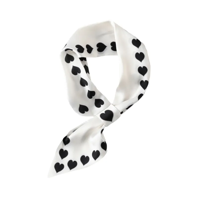 Anna-Kaci Women's Silky Square Neck Scarf with Black Heart Pattern for Hair and Bag Styling sold by Anna-Kaci