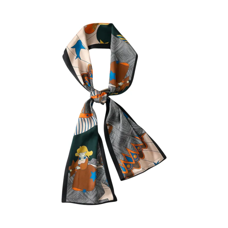 Anna-Kaci Women's Silky Rectangular Neck Scarf with Abstract Print Border Design for Versatile Styling sold by Anna-Kaci