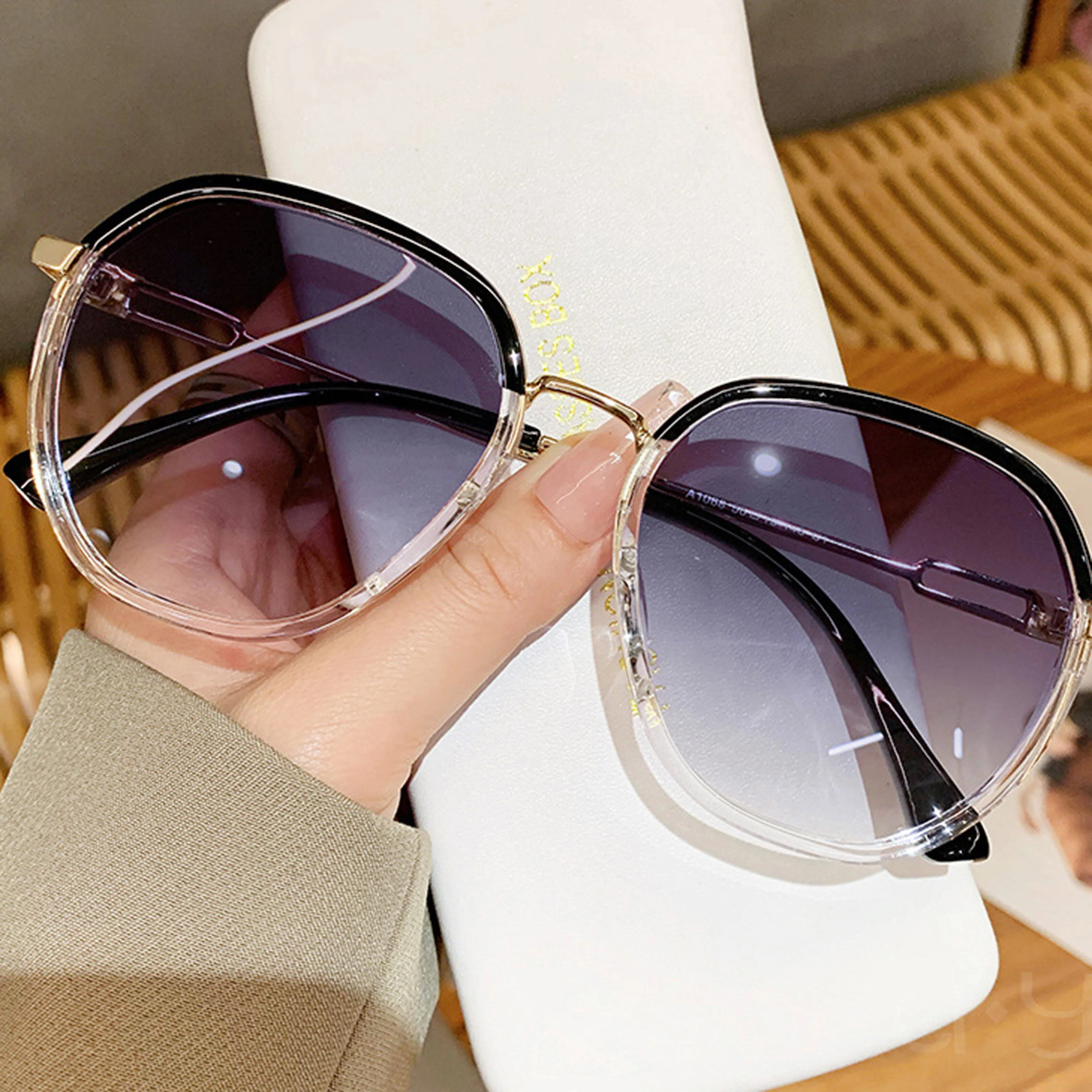 Anna-Kaci Women's Fashion Round Gradient Lens Sunglasses with Metal Arms and Transparent Frame Design for Modern Everyday Style sold by Anna-Kaci product image thumbnail 2