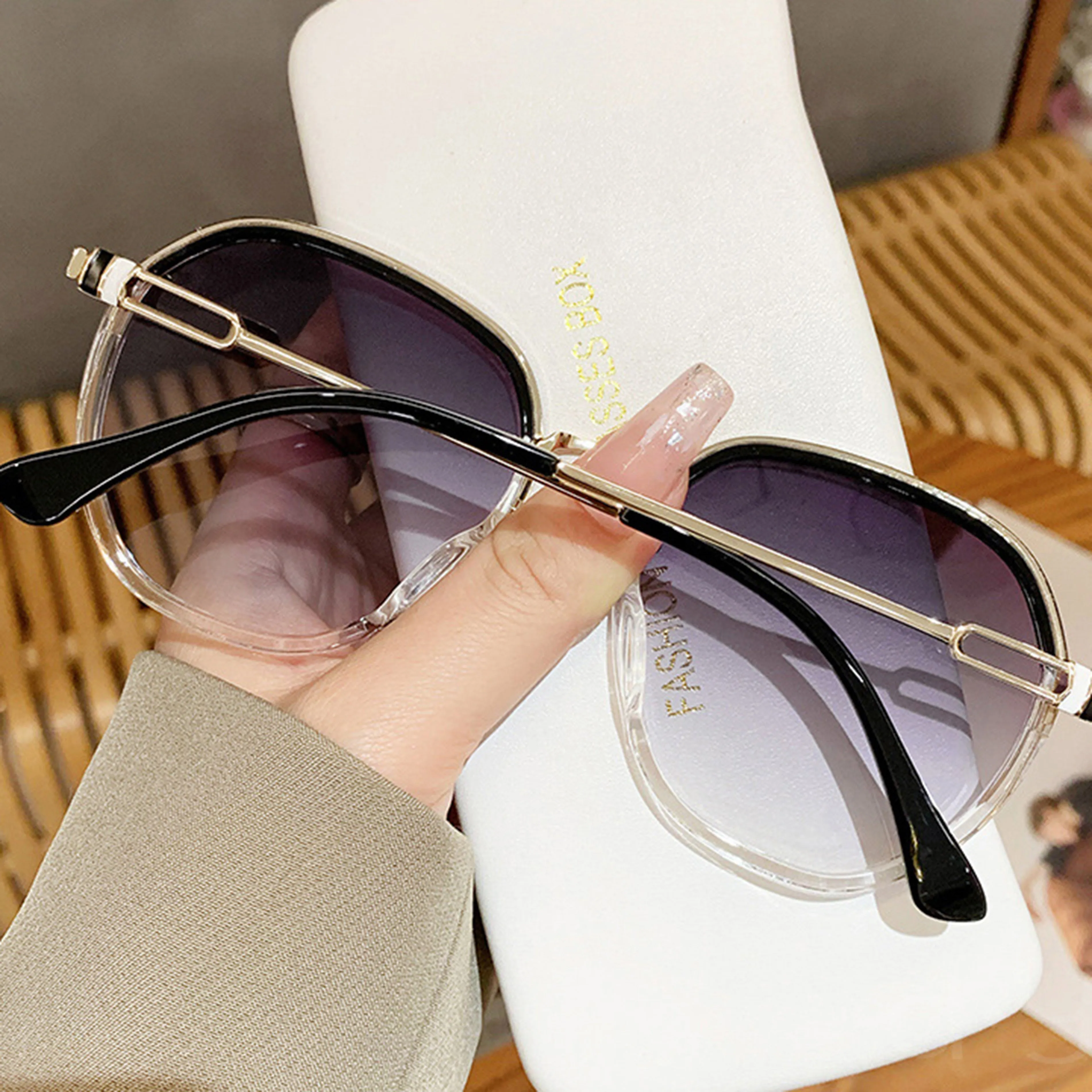 Anna-Kaci Women's Fashion Round Gradient Lens Sunglasses with Metal Arms and Transparent Frame Design for Modern Everyday Style sold by Anna-Kaci product image thumbnail 3