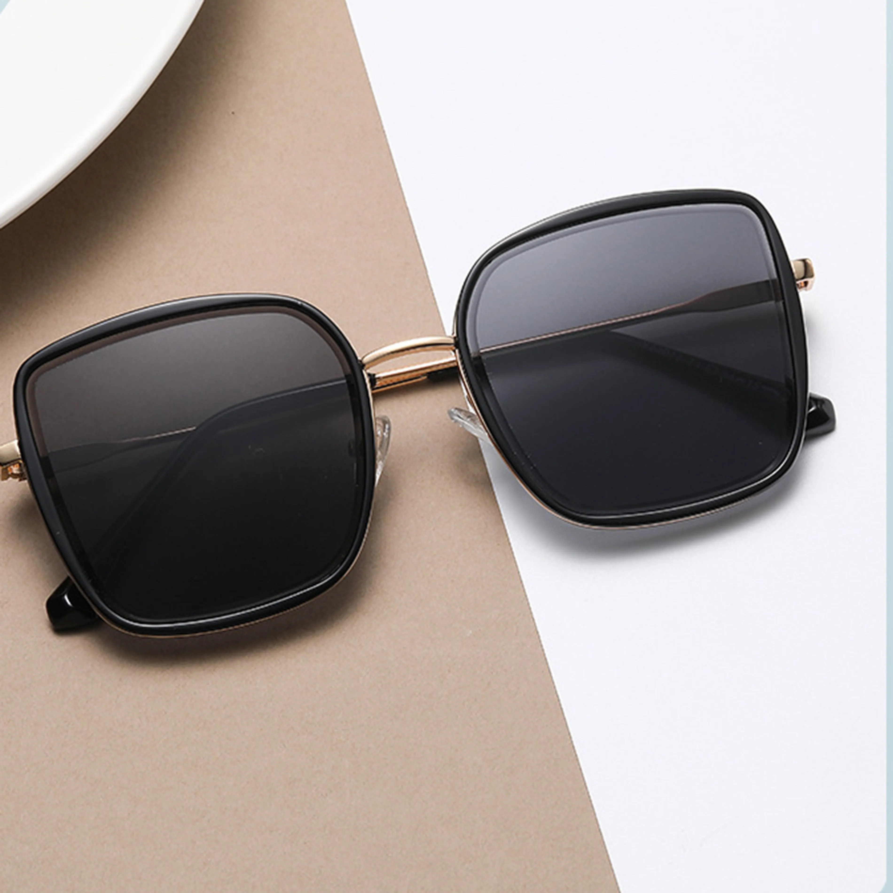 Anna-Kaci Women's Minimalist Square Frame Sunglasses with Slim Metal Arms and Flat Top Bridge Design for Everyday Wear sold by Anna-Kaci product image thumbnail 5