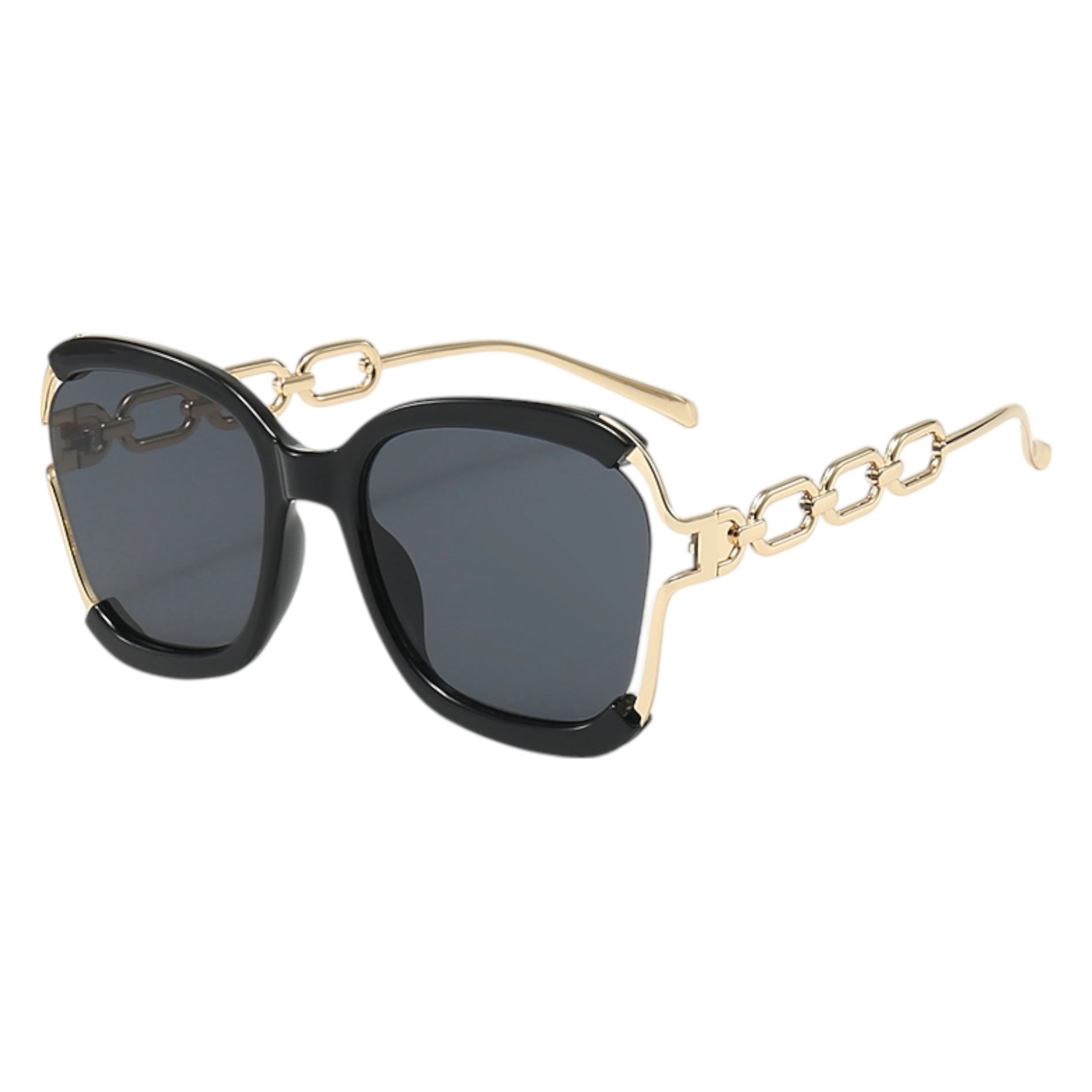 Anna-Kaci Women's Oversized Square Sunglasses with Cutout Chain Link Arms and Glamorous Metal Trim Detailing sold by Anna-Kaci