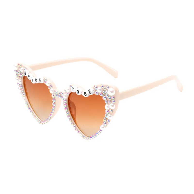 Anna-Kaci Women's Heart-Shaped Bride to Be Sunglasses with Rhinestone and Pearl Embellishments for Bachelorette Party made by Anna-Kaci