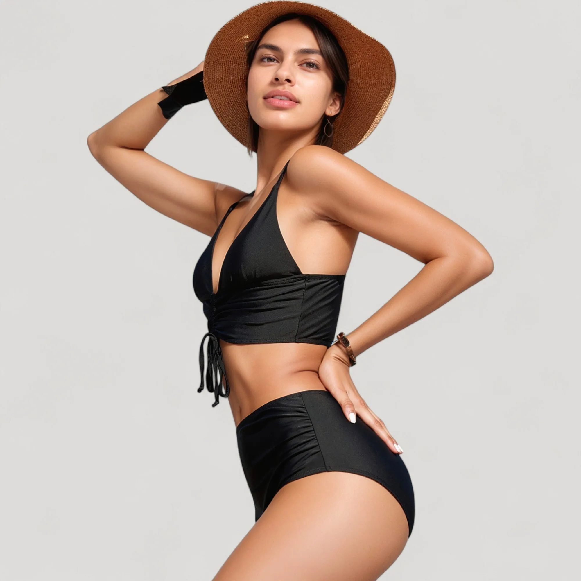 Anna-Kaci Swim Women's Adjustable Drawstring Bikini Top with High Waist Bottoms for a Sleek and Flattering Two-Piece Swim Set sold by Anna-Kaci product image thumbnail 3