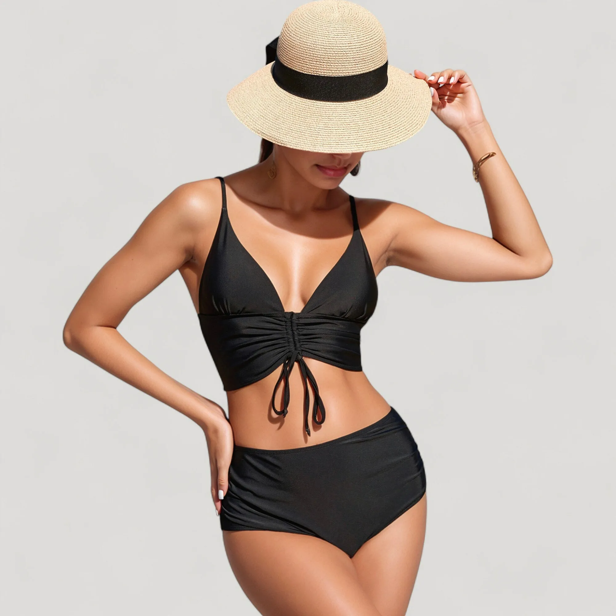 Anna-Kaci Swim Women's Adjustable Drawstring Bikini Top with High Waist Bottoms for a Sleek and Flattering Two-Piece Swim Set sold by Anna-Kaci product image thumbnail 4