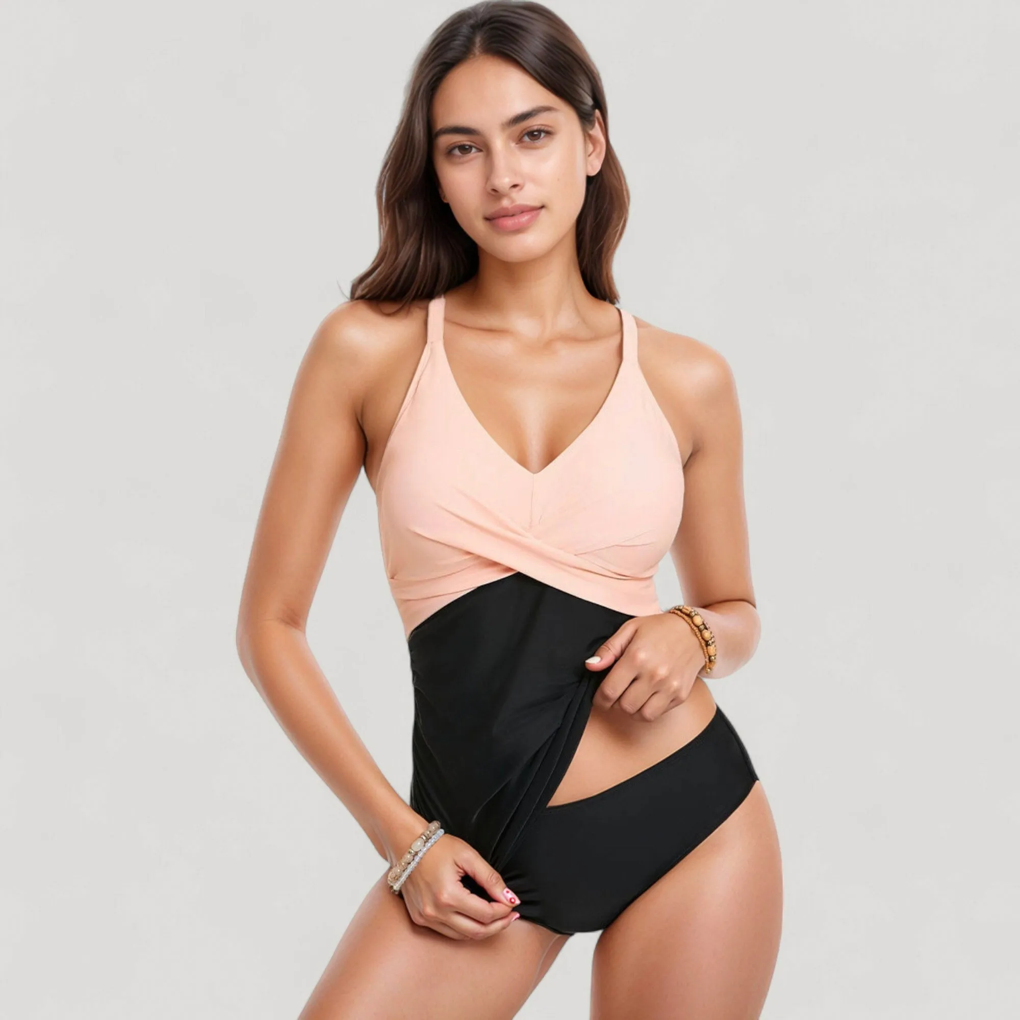 Anna-Kaci Swim Women's Twist Front One Piece Swimsuit with Ruched Waist Panel and Adjustable Straps for Flattering Shaping and Support sold by Anna-Kaci product image thumbnail 4