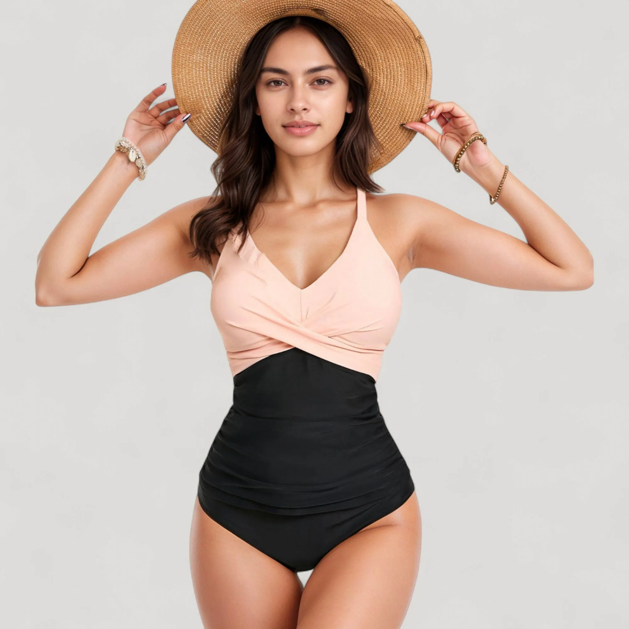 Anna-Kaci Swim Women's Twist Front One Piece Swimsuit with Ruched Waist Panel and Adjustable Straps for Flattering Shaping and Support sold by Anna-Kaci product image thumbnail 2