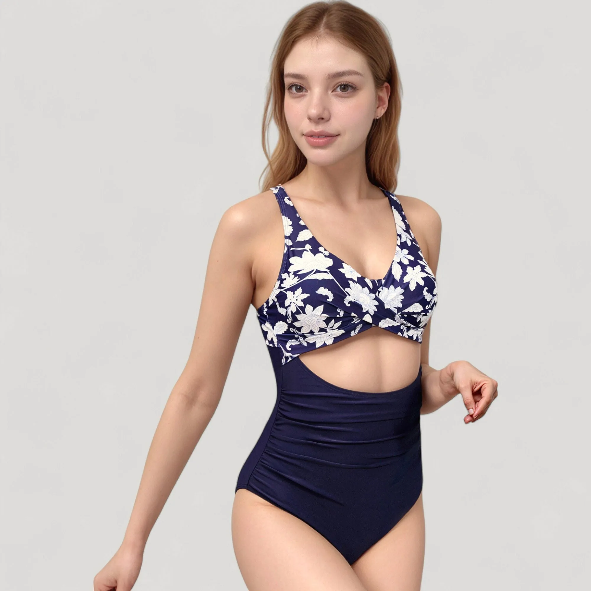 Anna-Kaci Swim Women's Twist Front Floral One Piece Swimsuit with Cutout Waist and Ruched Tummy Control sold by Anna-Kaci product image thumbnail 3