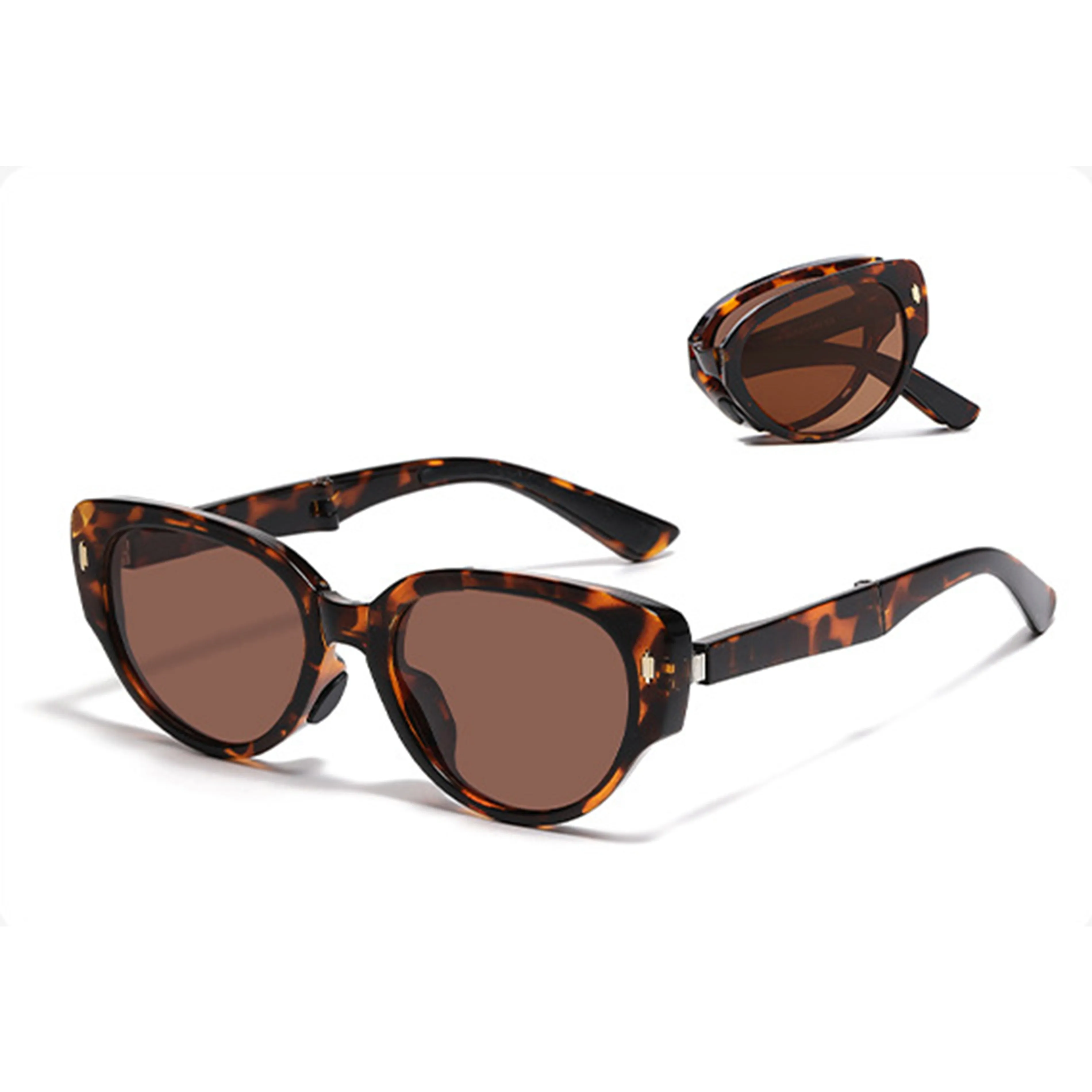 Anna-Kaci Women's Foldable Tortoiseshell Cat Eye Sunglasses with UV Protection and Compact Storage Case sold by Anna-Kaci product image thumbnail 4