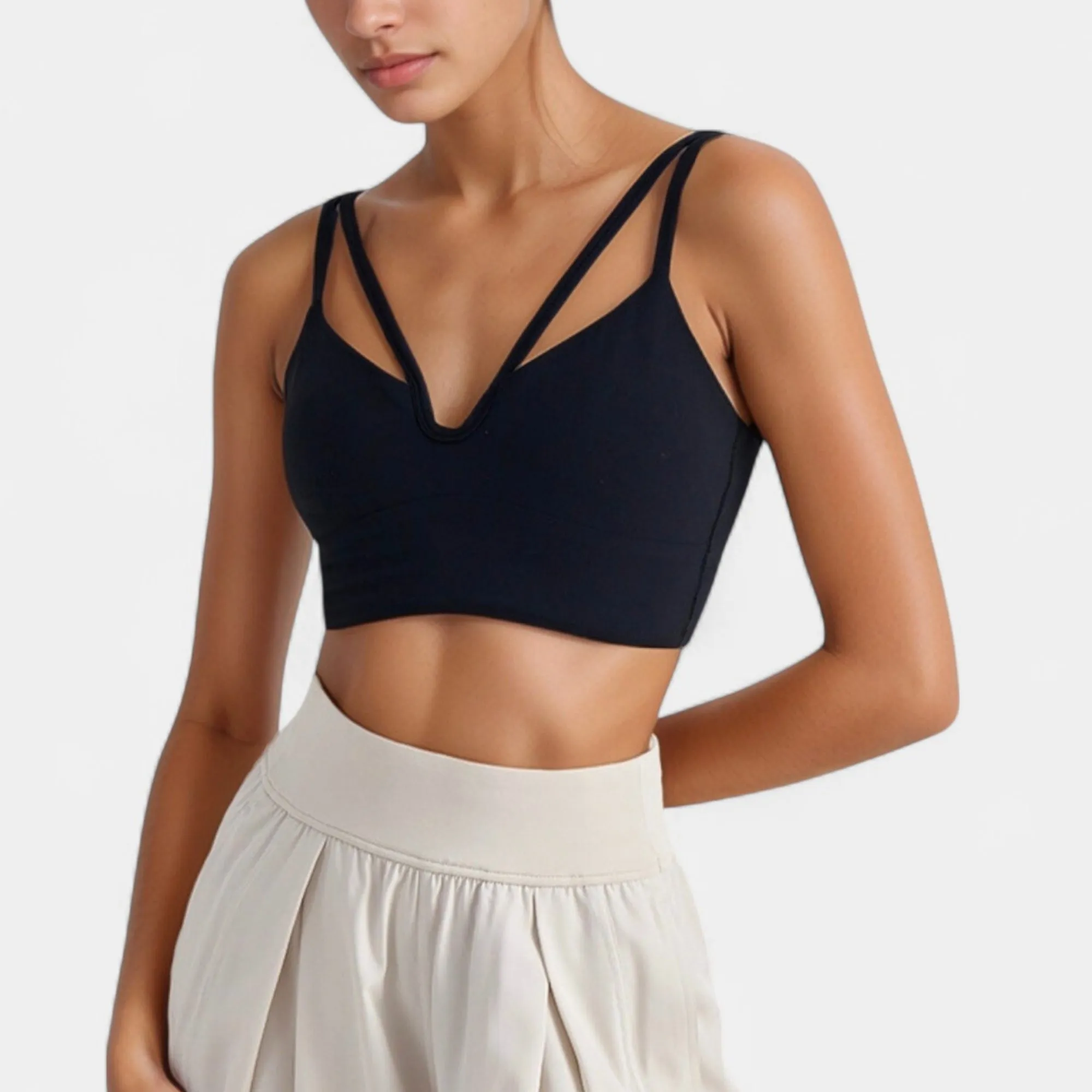 Anna-Kaci Active Women's V-Neck Double Strap Sports Bra Top with Lightweight Stretch Fabric and Soft Support sold by Anna-Kaci