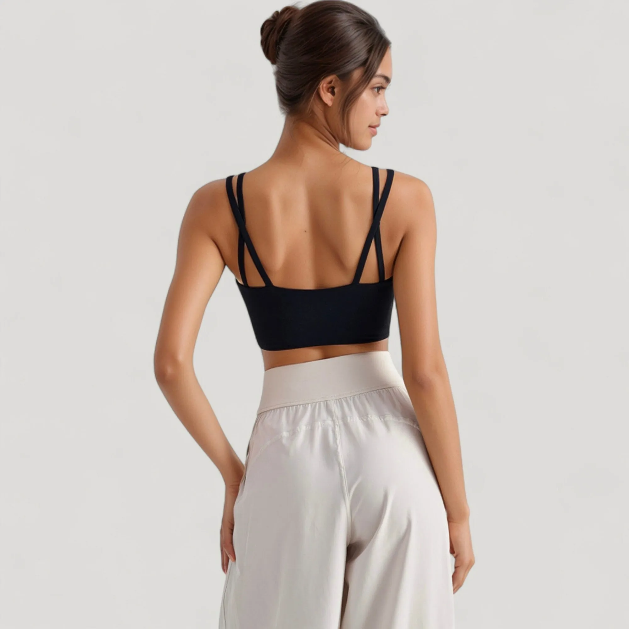 Anna-Kaci Active Women's V-Neck Double Strap Sports Bra Top with Lightweight Stretch Fabric and Soft Support sold by Anna-Kaci product image thumbnail 5