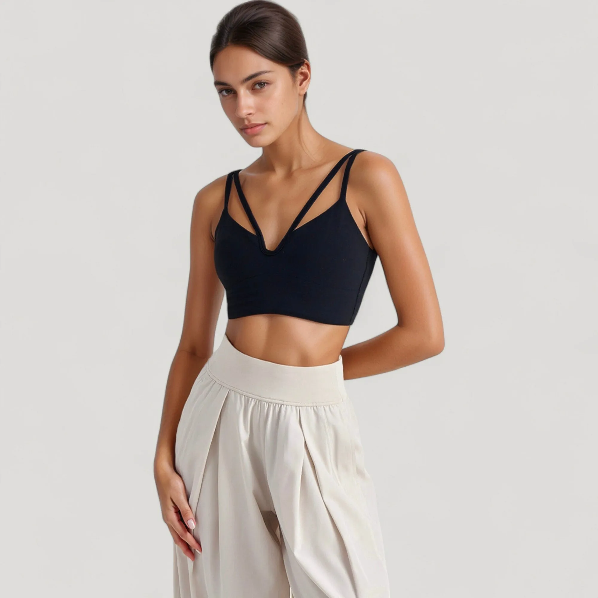 Anna-Kaci Active Women's V-Neck Double Strap Sports Bra Top with Lightweight Stretch Fabric and Soft Support sold by Anna-Kaci product image thumbnail 2
