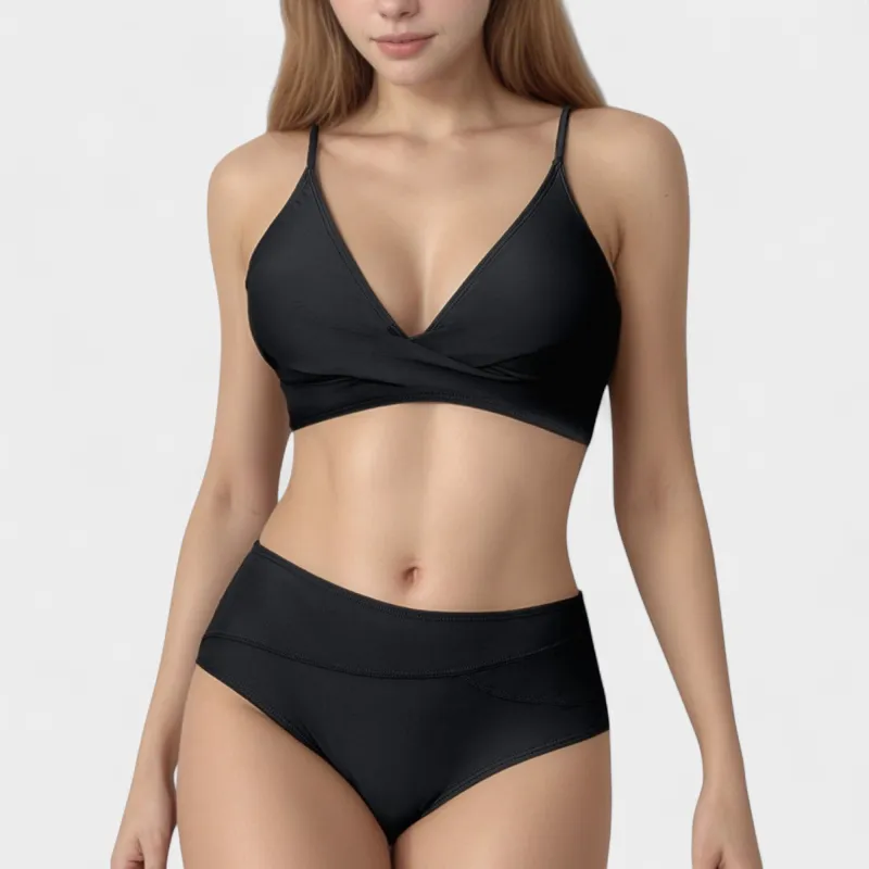 Anna-Kaci Swim Women's V-Neck Bikini Swimsuit with Crossover Top and High Waist Bottom sold by Anna-Kaci